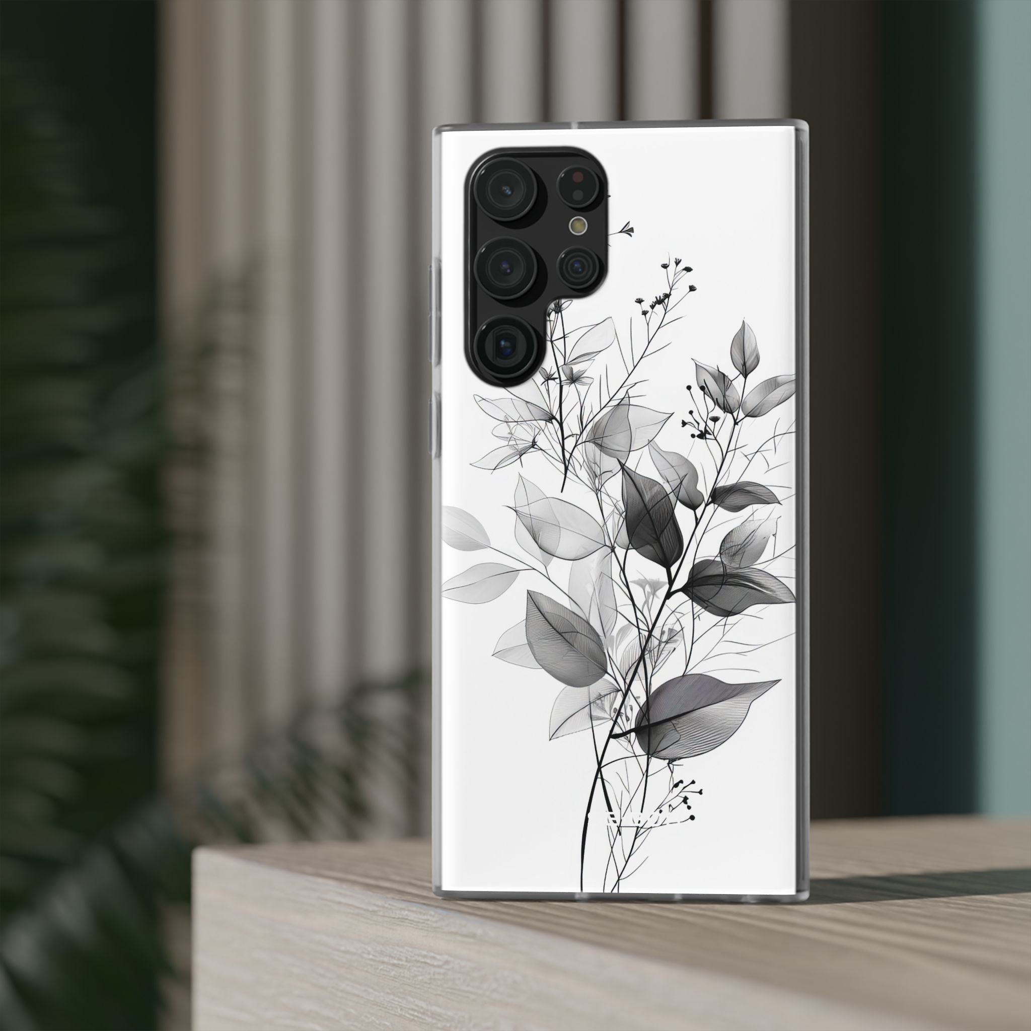 Veined Leaves Gray Samsung S22 Ultra Case - Soft