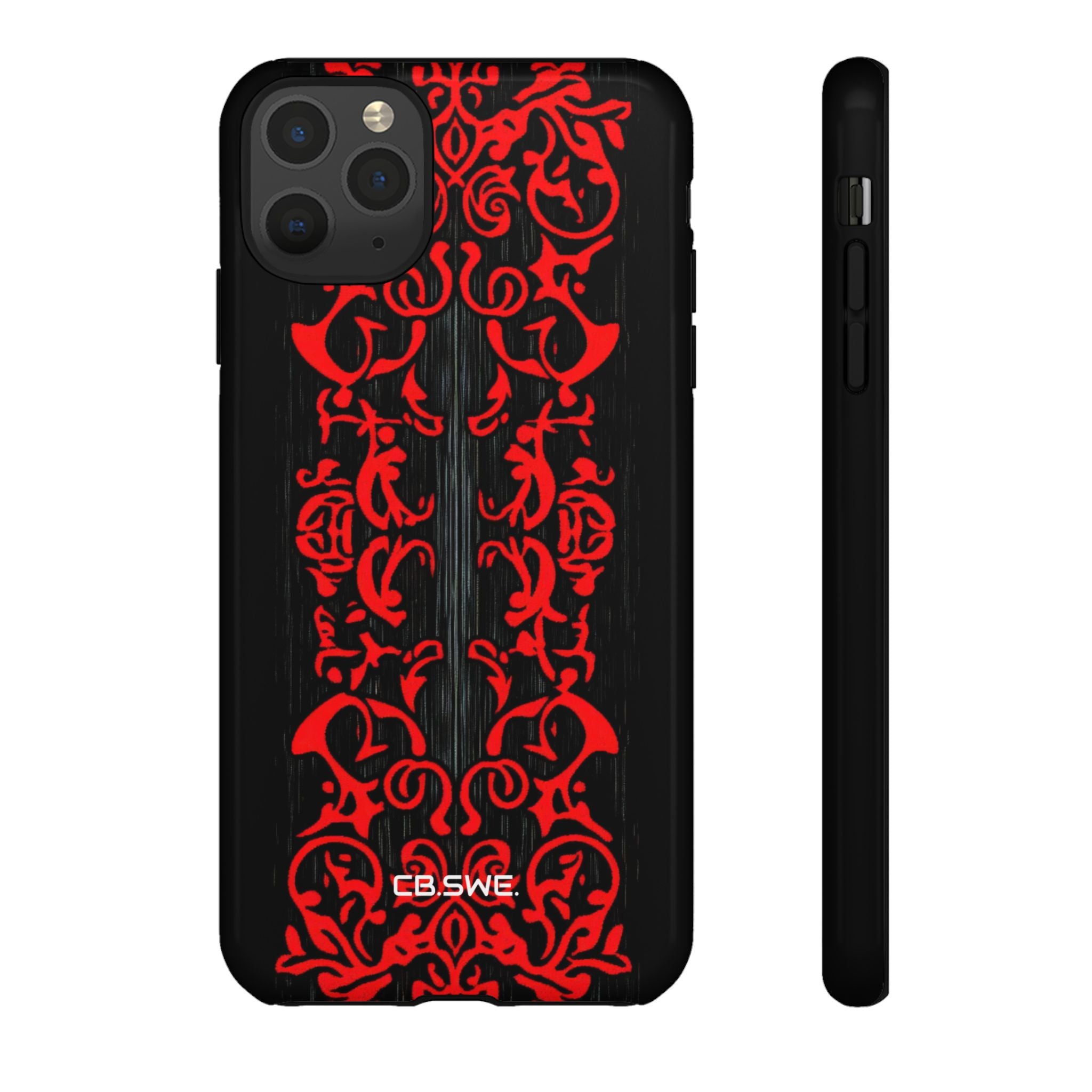 Red symmetrical tribal filigree line iPhone 11 - Tough