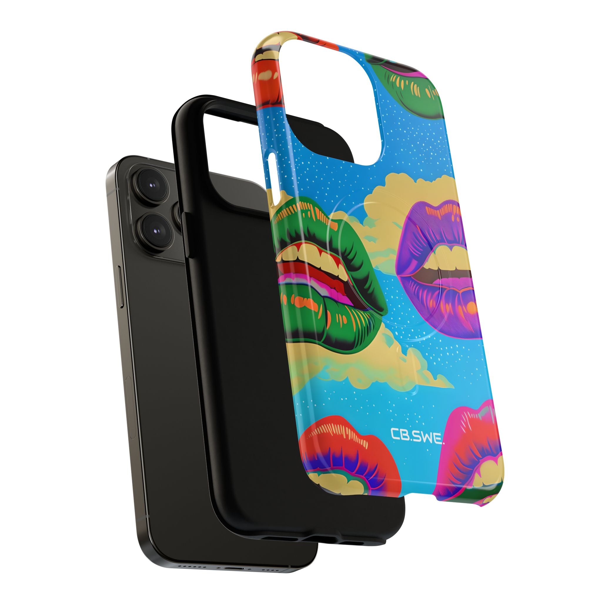 Colorful Surreal Lips Floating Bright Blue Sky iPhone 14 - Tough+