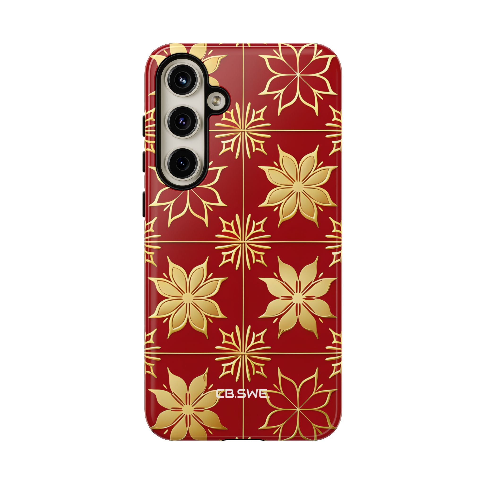 Elegant Gold Floral Seamless Rich Red Samsung S24 - Tough