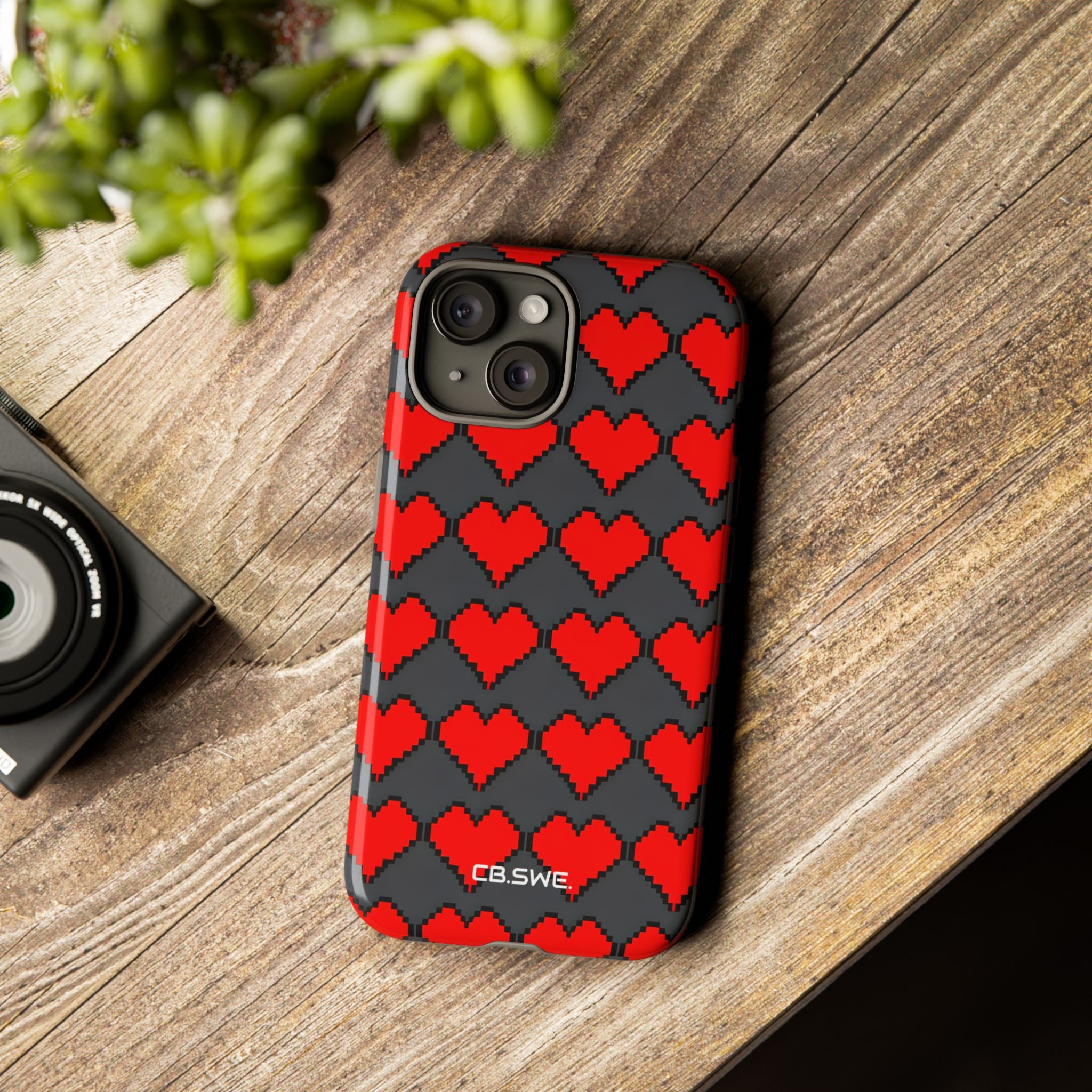 Red Heart Dark Gray Diamonds Seamless iPhone 15 - Tough