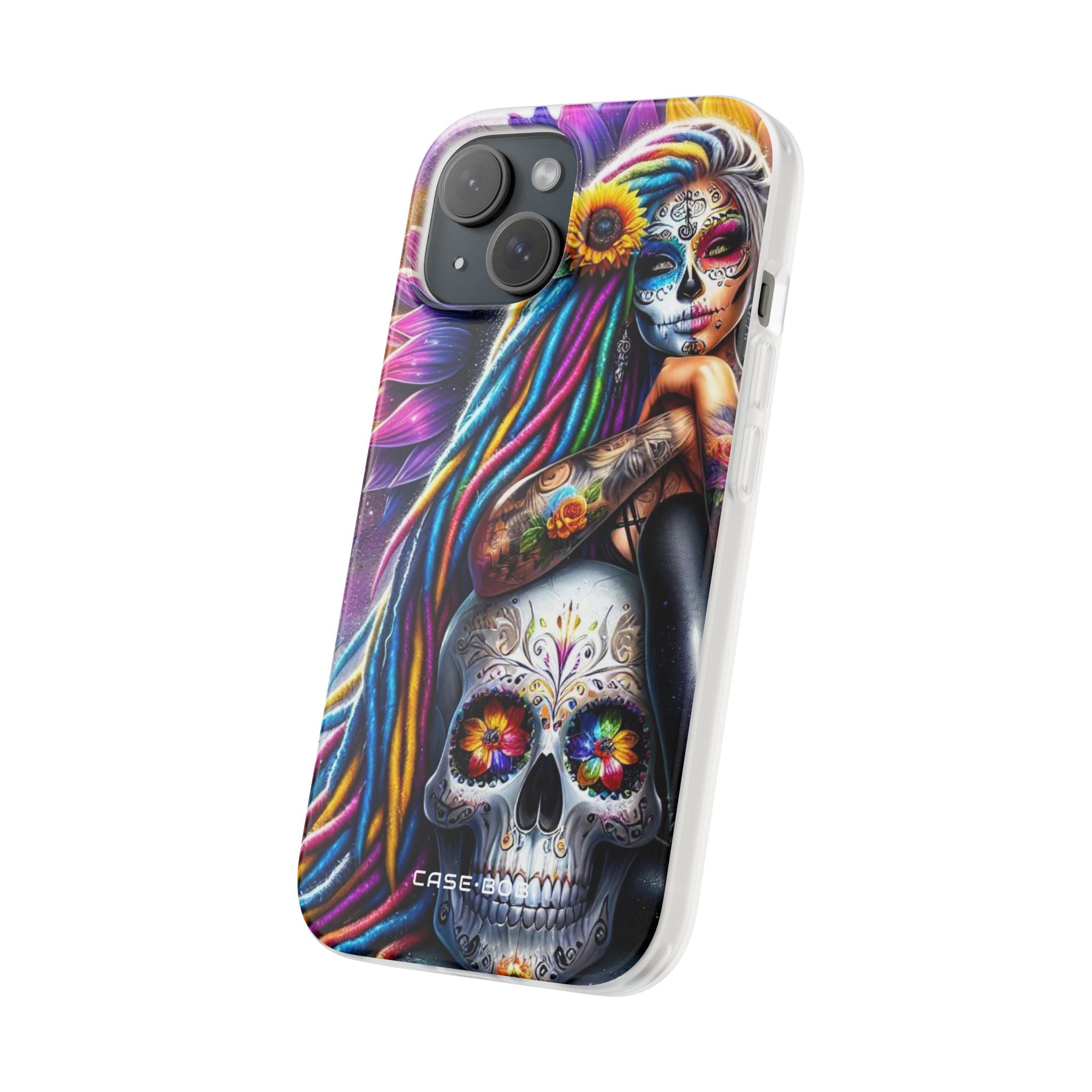 Sunflower Skull Glow iPhone 15 Case - Soft