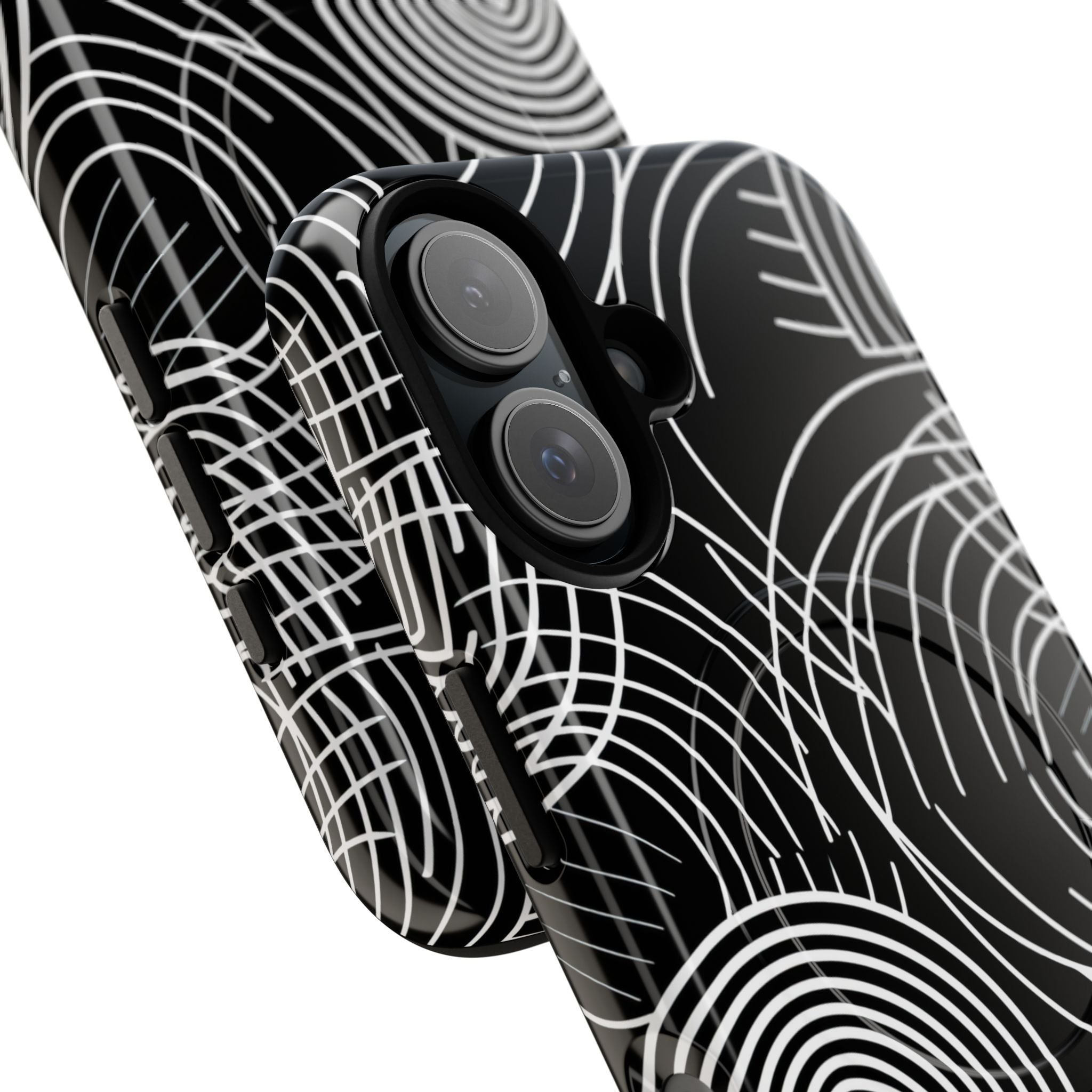 Monochrome Spiral Curves iPhone 16 - Tough+