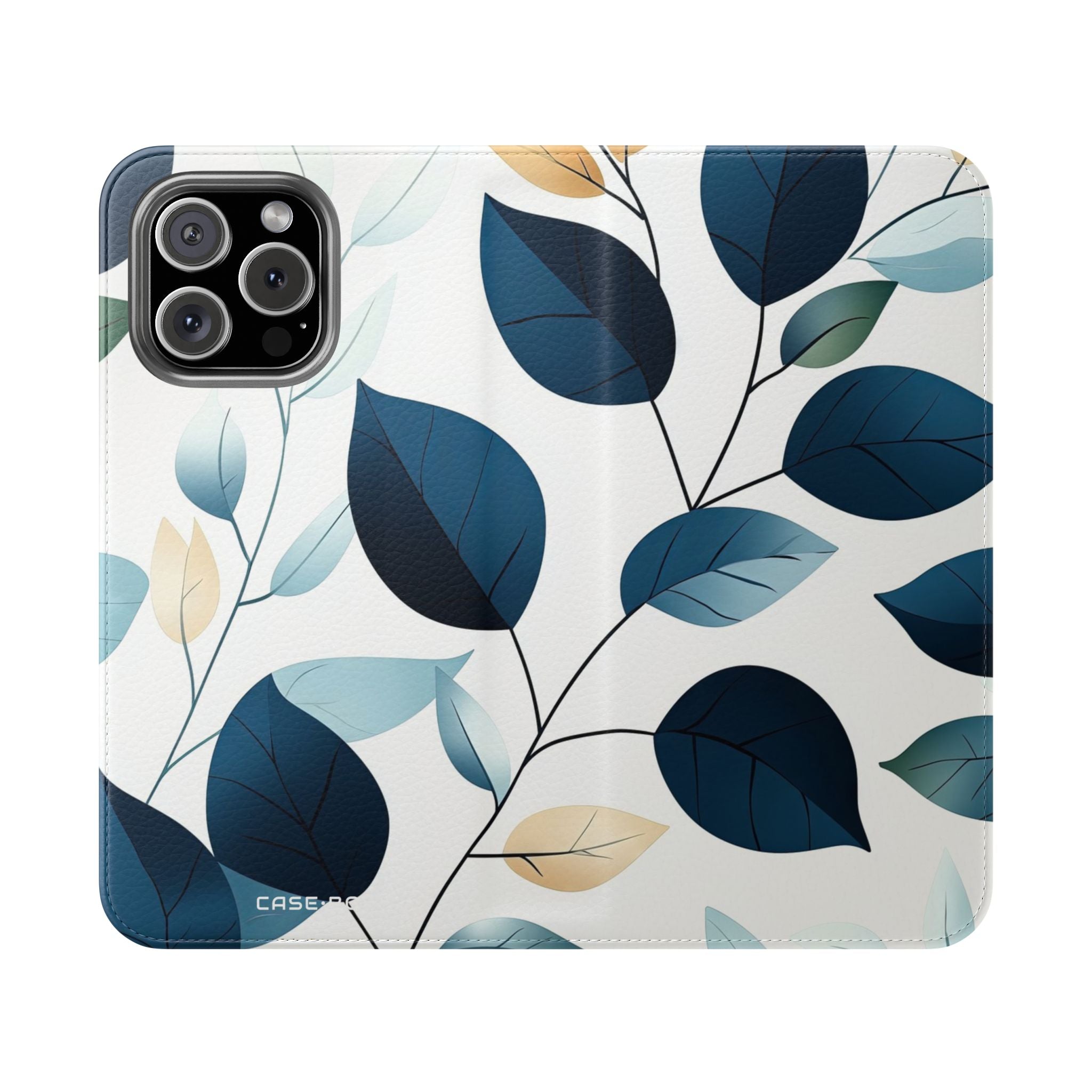 Navy Leaf Veins - iPhone 16 Max Case - Wallet