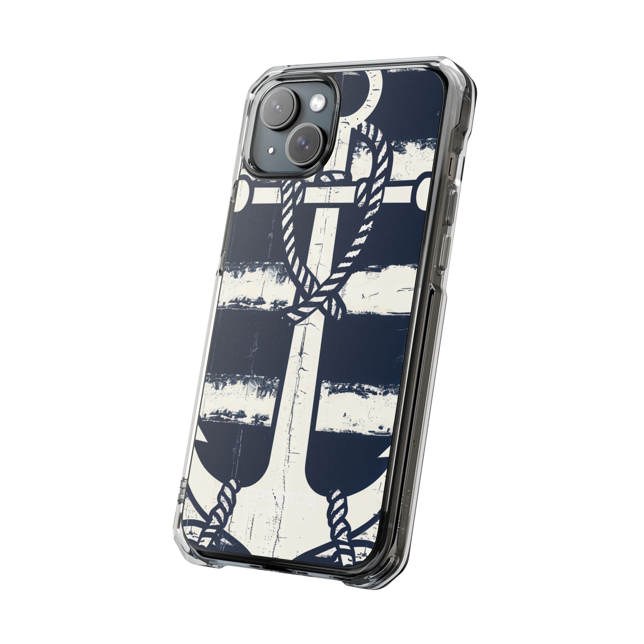 Navy Anchor Stripes iPhone 15 - Impact Clear+
