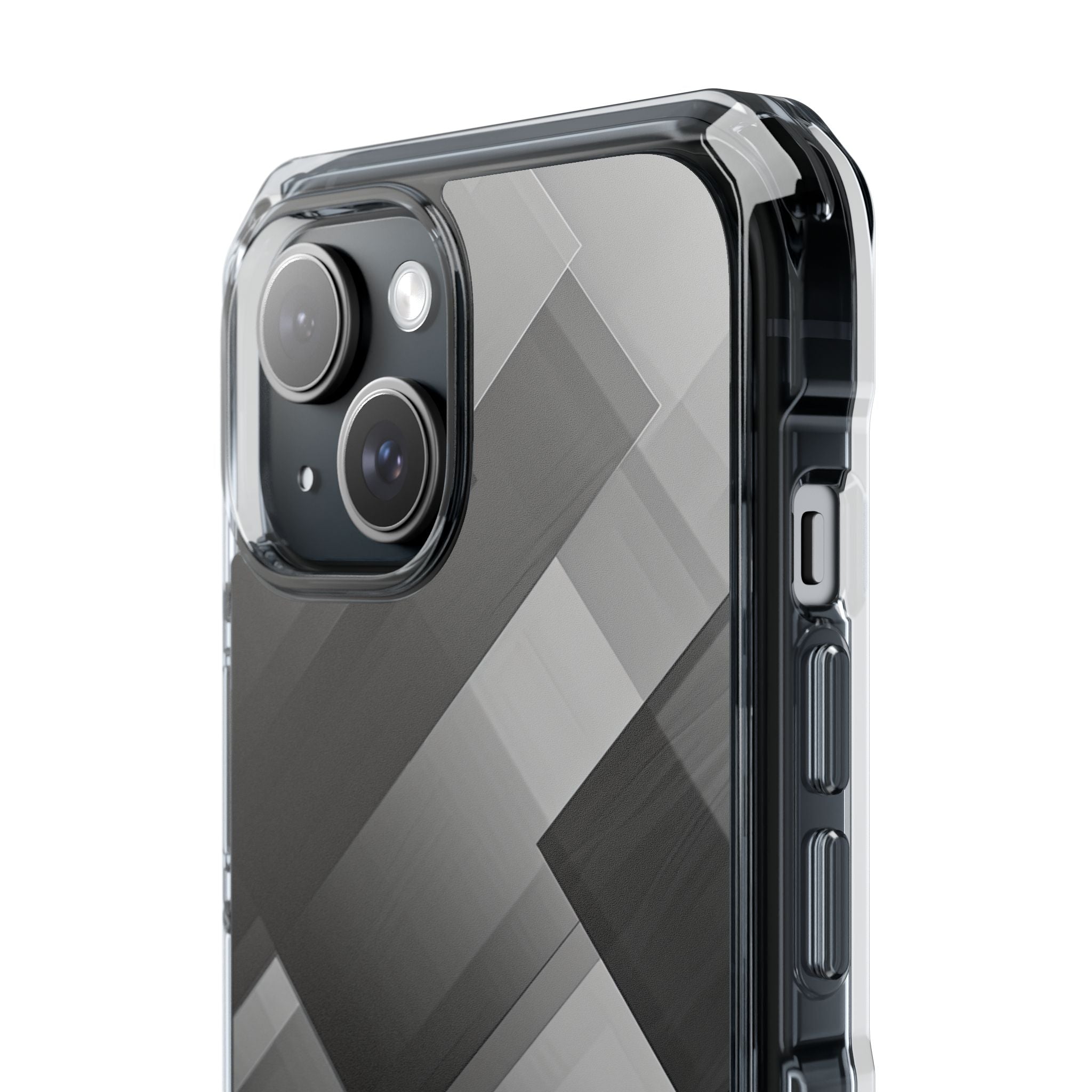 Grayscale Geometric Layers iPhone 15 - Impact Clear+
