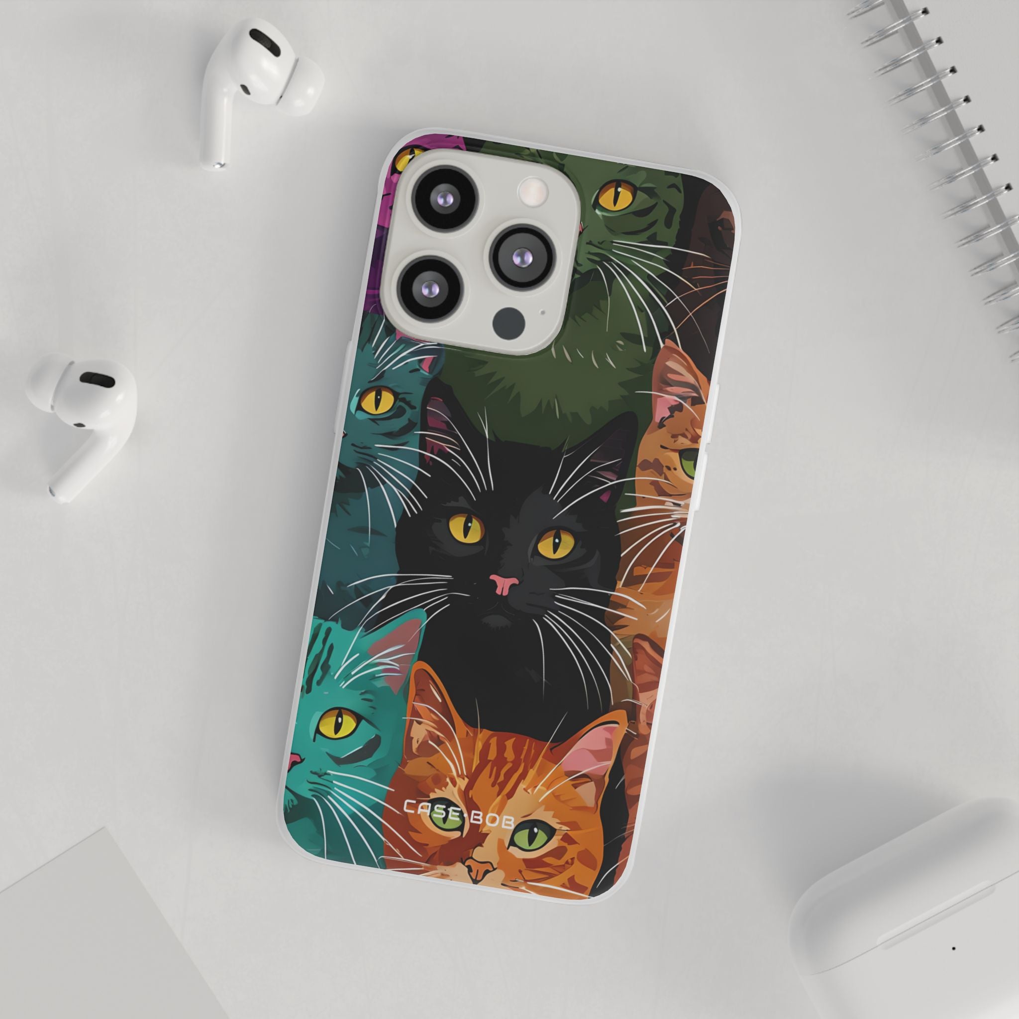 Teal Cat Grid iPhone 13 Pro - Soft