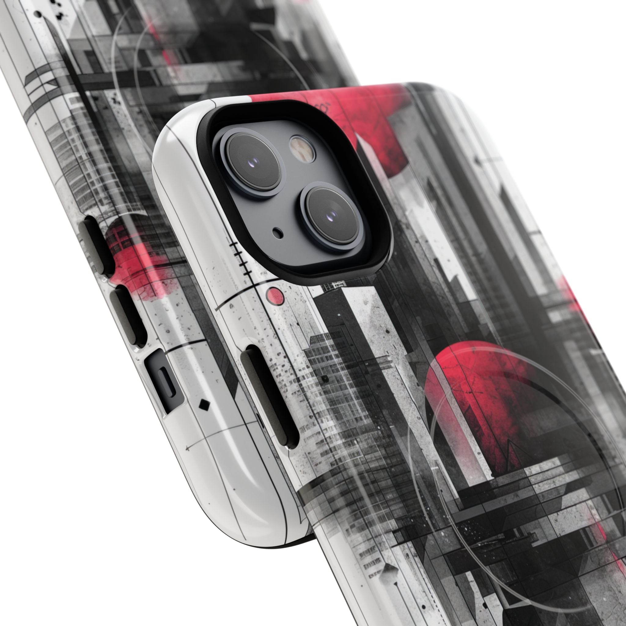 Crimson Gridlines Cityscape iPhone 14 - Tough+