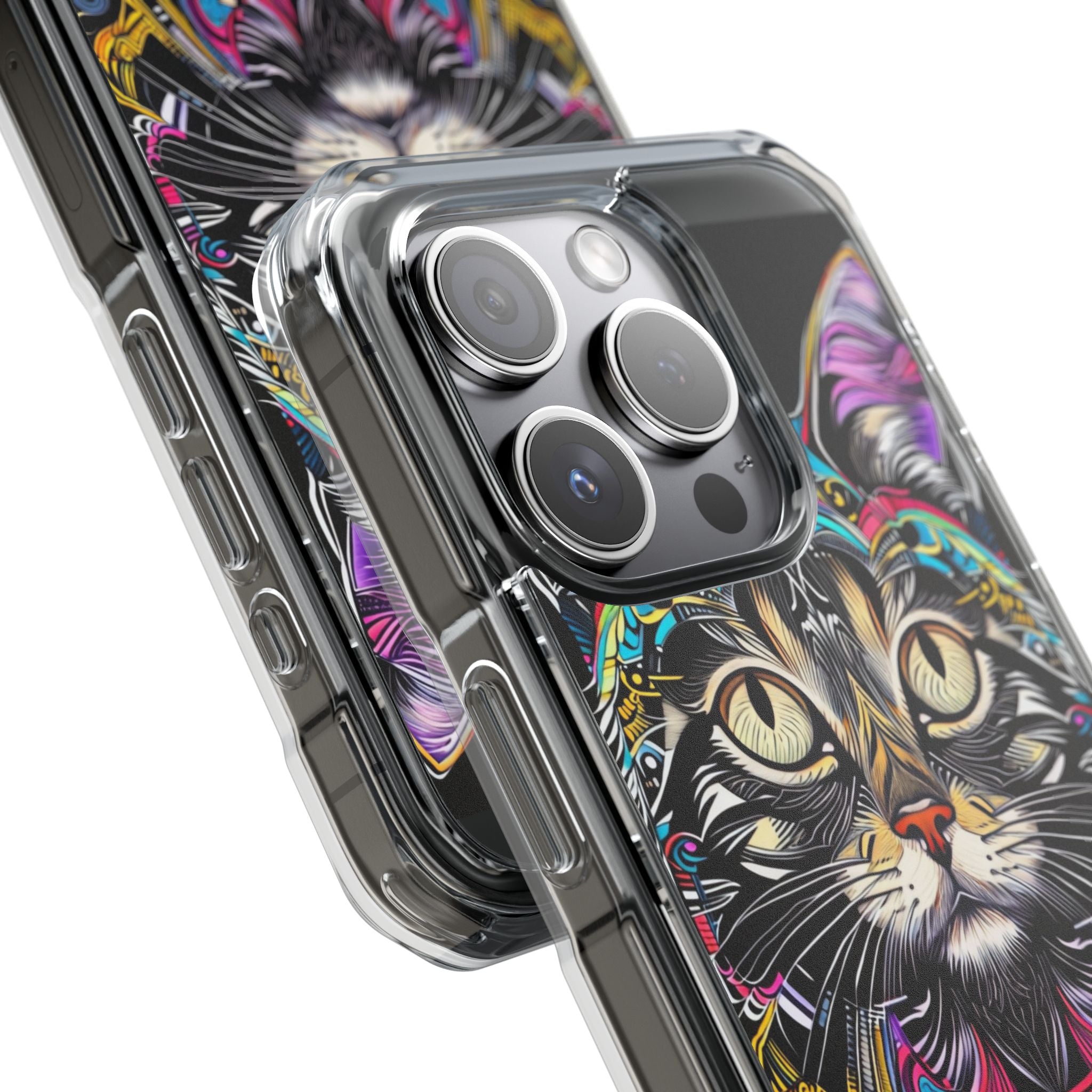 Stunning Multi-Color Scratchboard Art Intricate Tabby Cat iPhone 15 - Impact Clear+