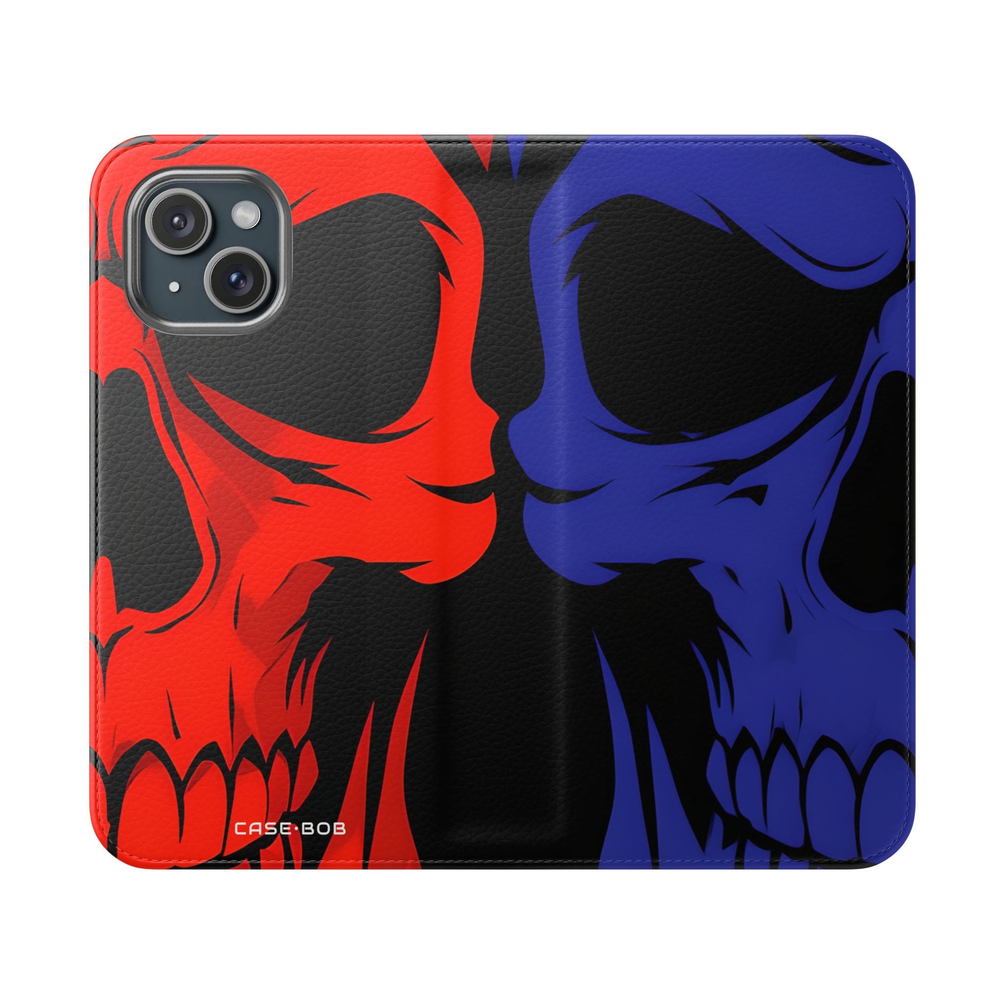 Dual Skulls RedBlue - iPhone 15 Case - Wallet
