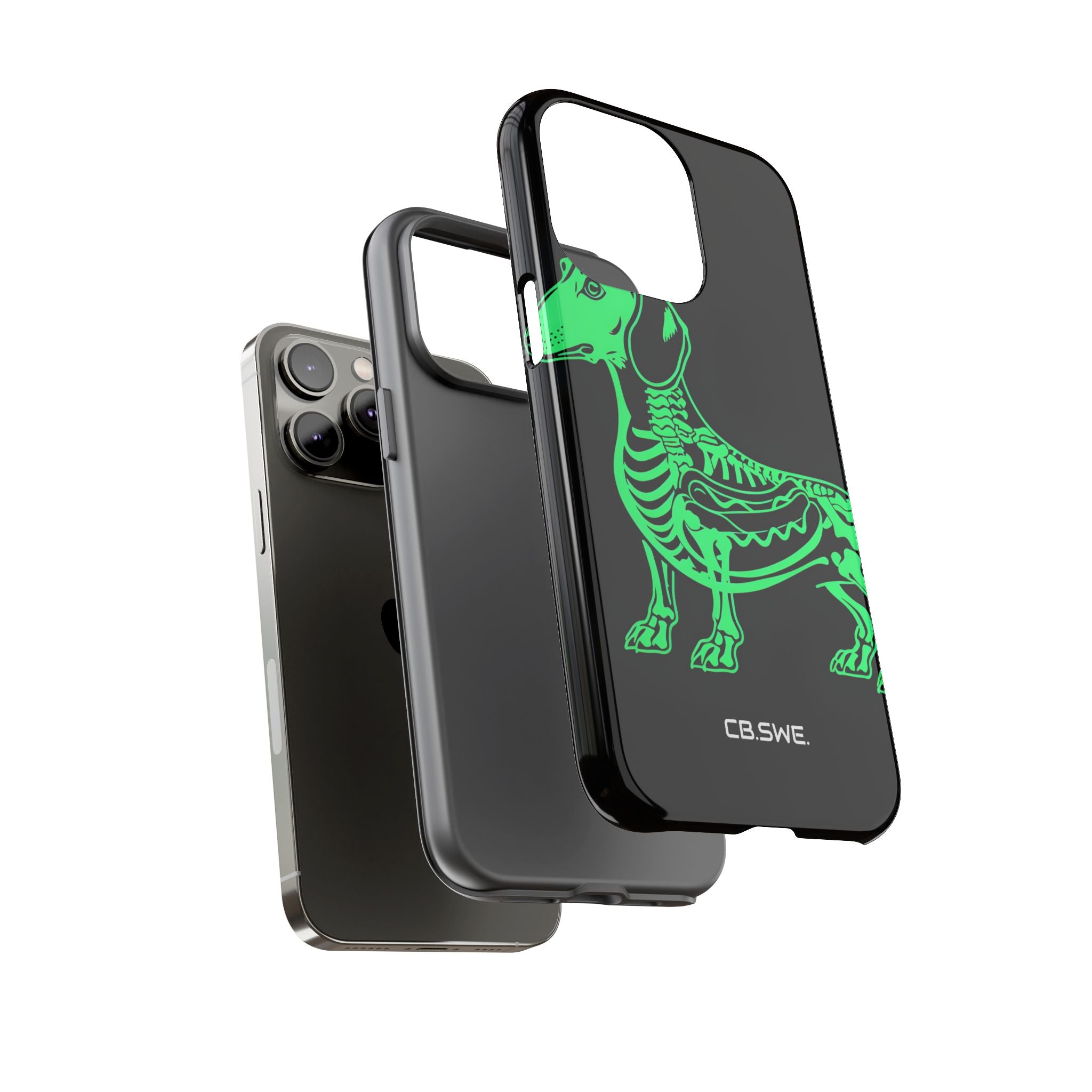 Neon Green Dachshund X-Ray Illustration Hotdog Phone Cover iPhone 14 - Tough