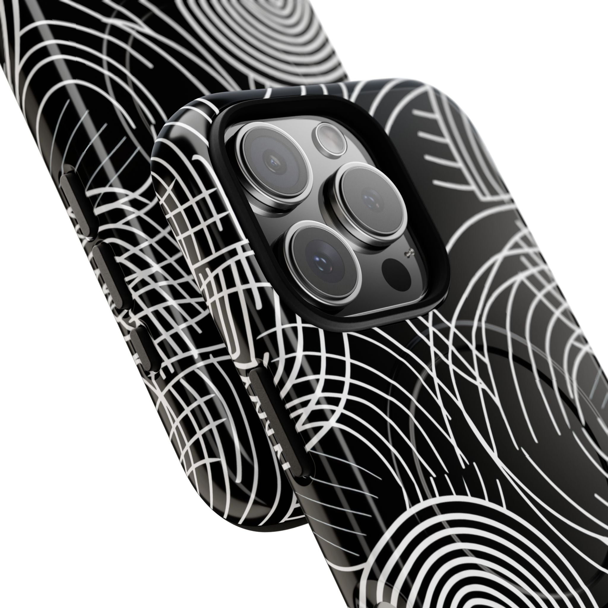 Monochrome Spiral Curves iPhone 16 - Tough+