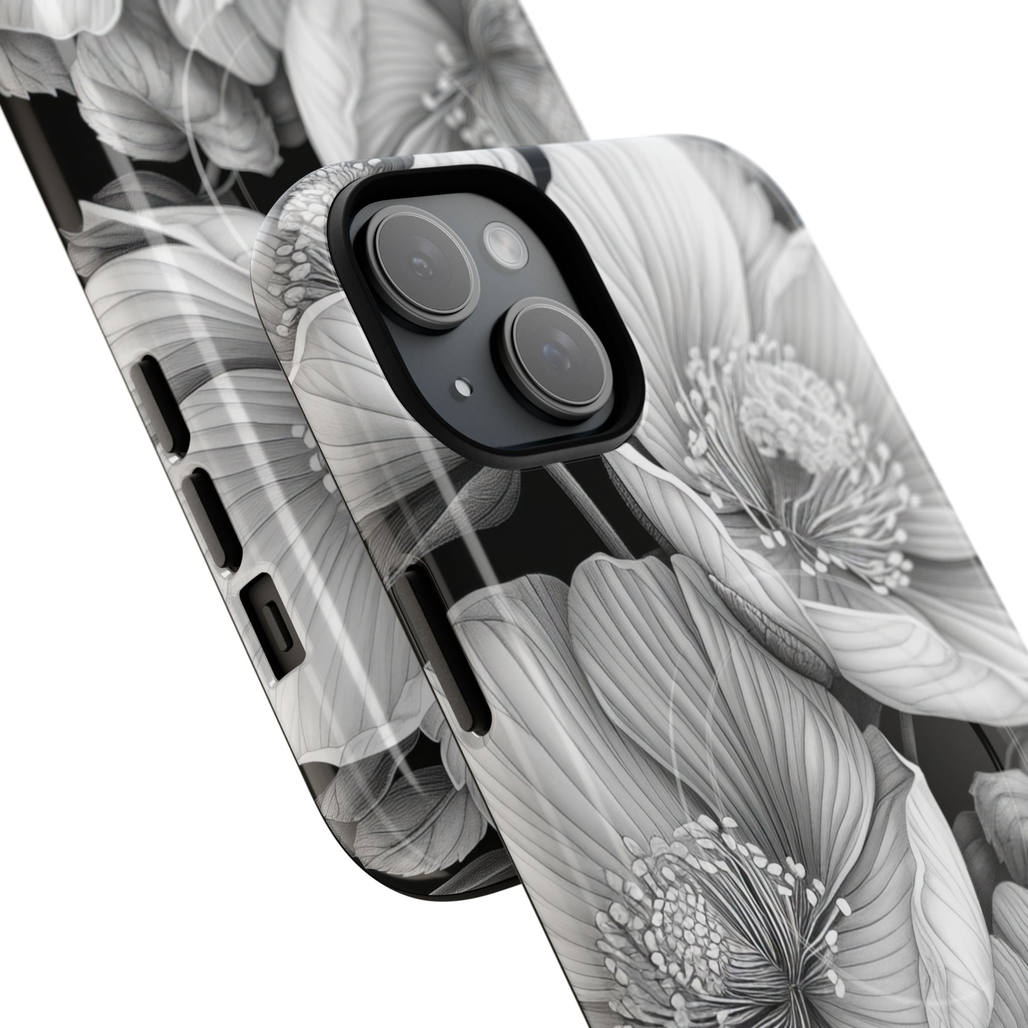 Monochrome Petal Dance iPhone 15 – Robust+