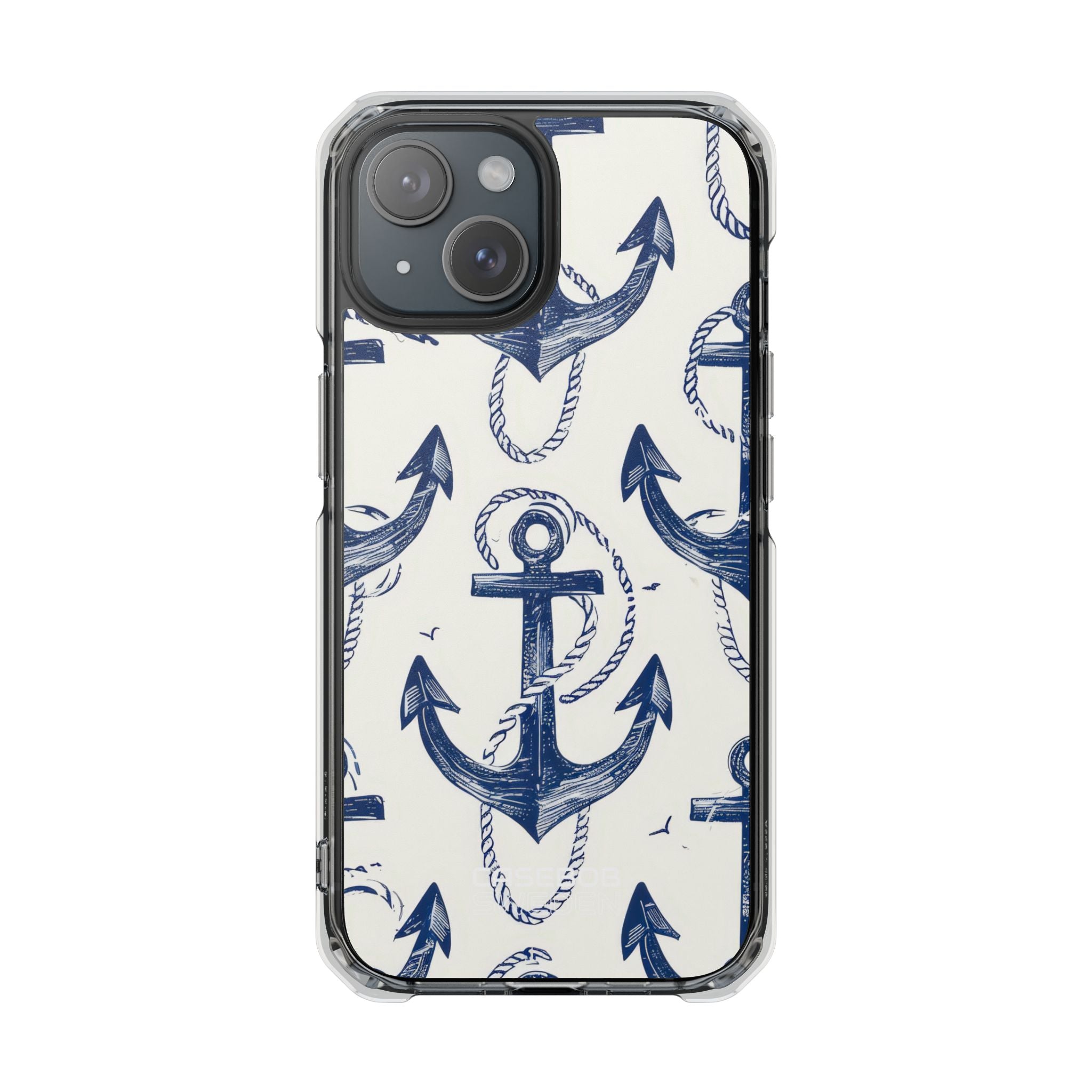 Navy Anchor Tapestry iPhone 15 - Impact Clear+