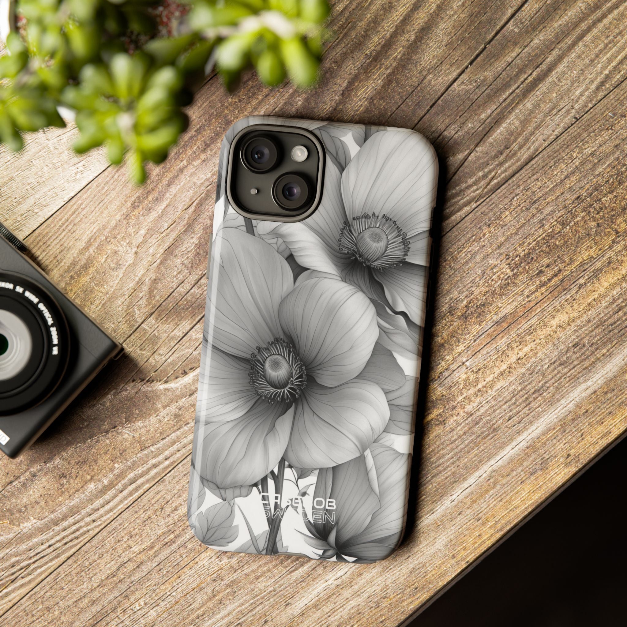 Grijstinten Bloemenharmonie iPhone 15 - Tough