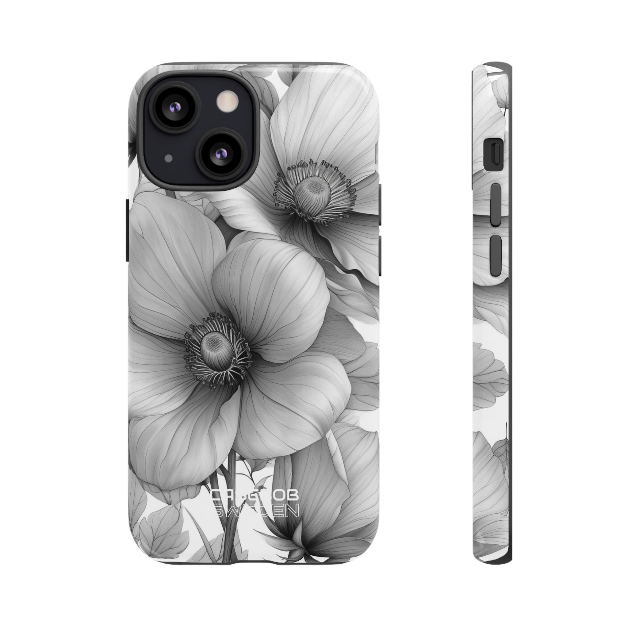 Grayscale Floral Harmony iPhone 13 - Tough