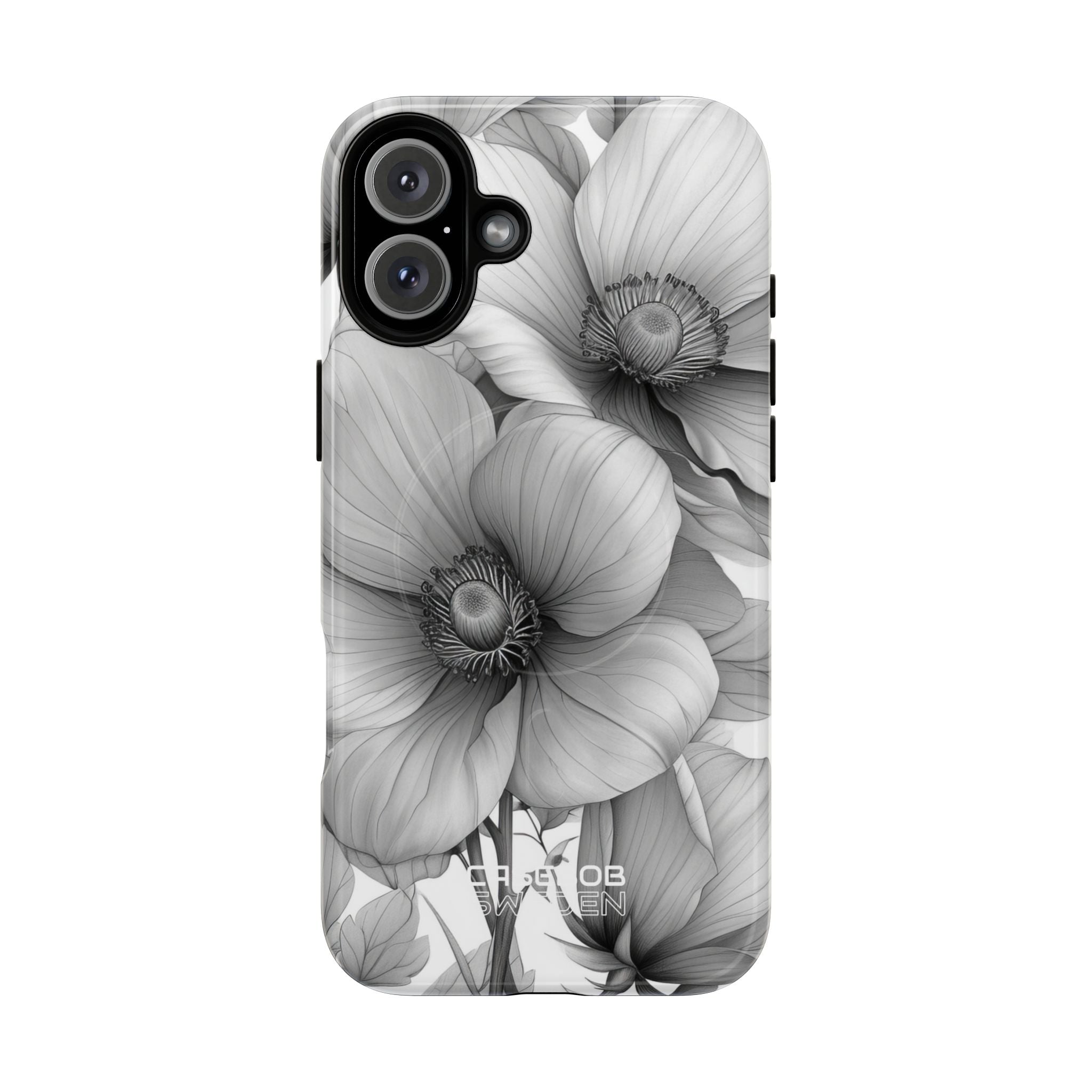 Grayscale Floral Harmony iPhone 16 - Tough+