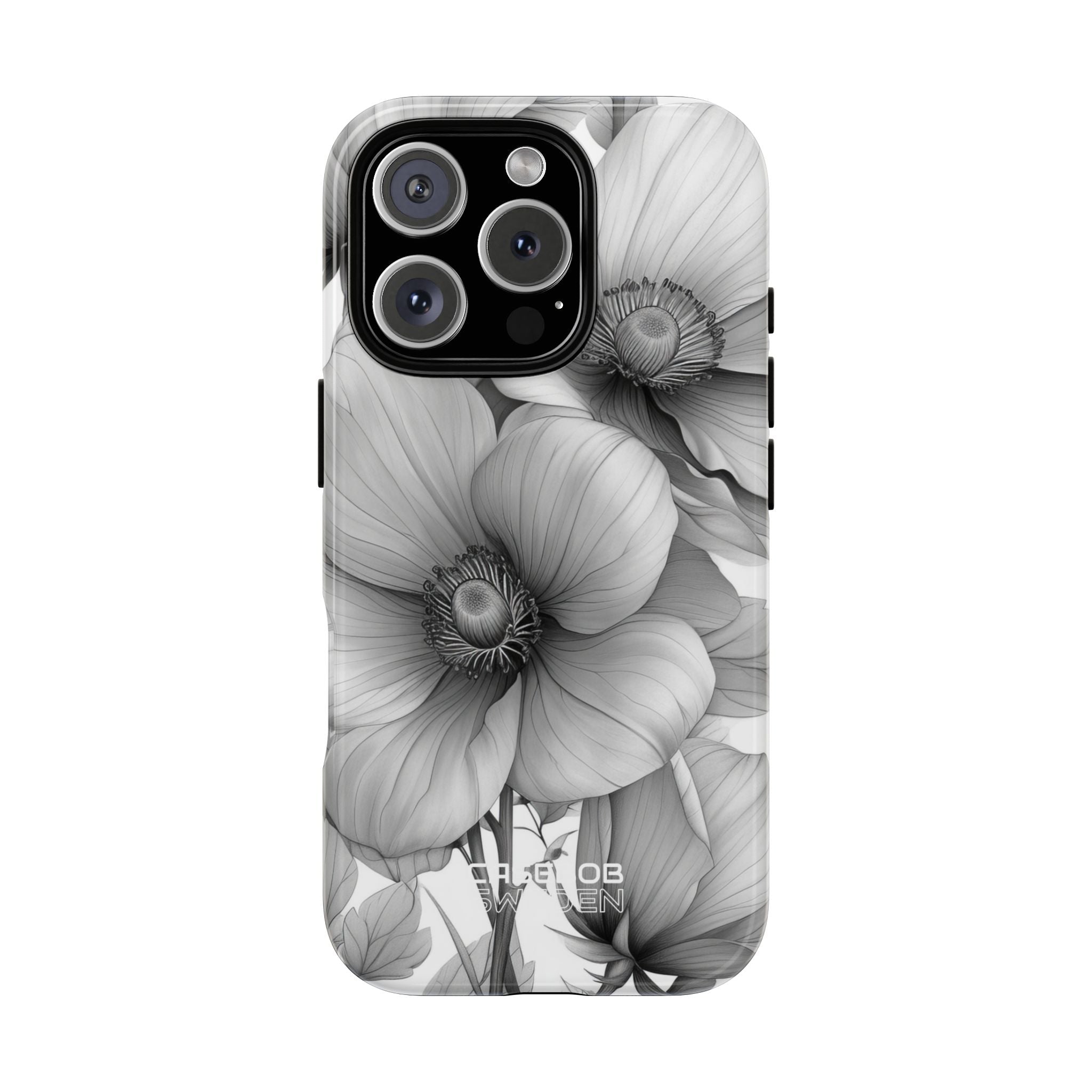 Grayscale Floral Harmony iPhone 16 - Robust