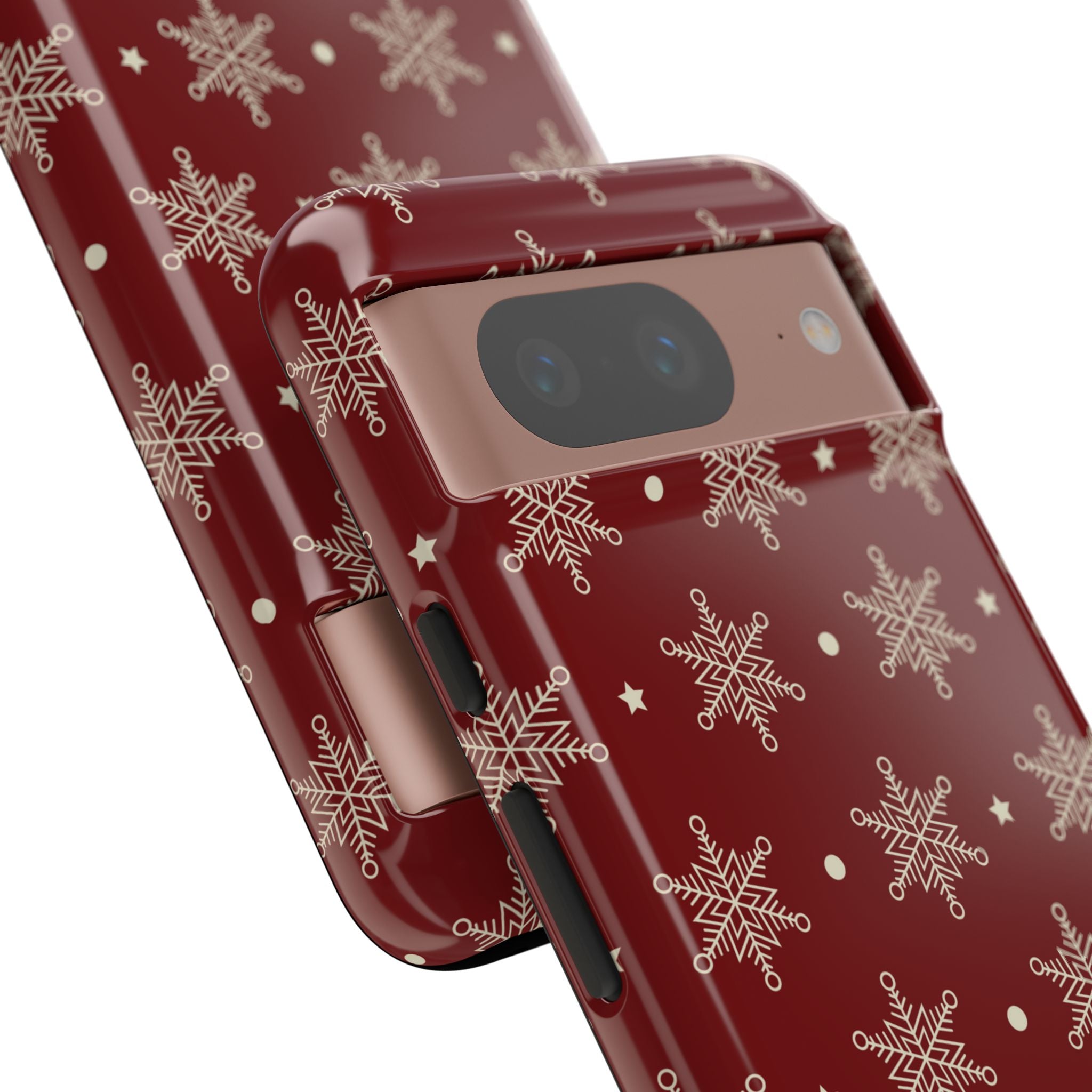 Cream Snowflake Crimson Google Pixel 8 Case - Tough