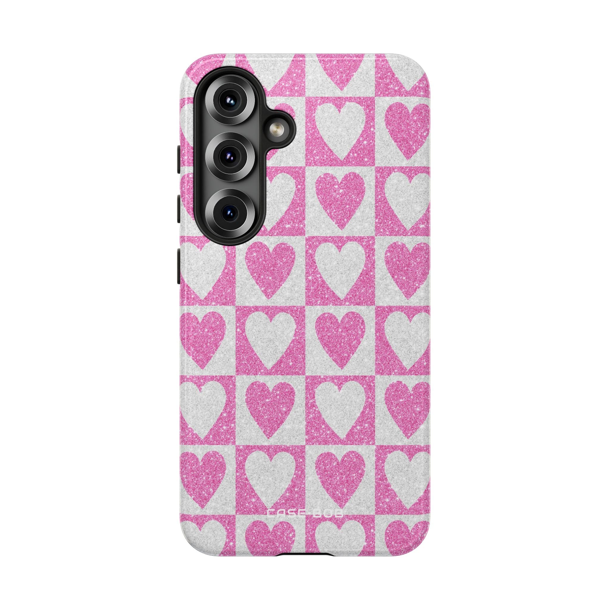 Glitter Heart Grid Samsung S25 Case - Tough