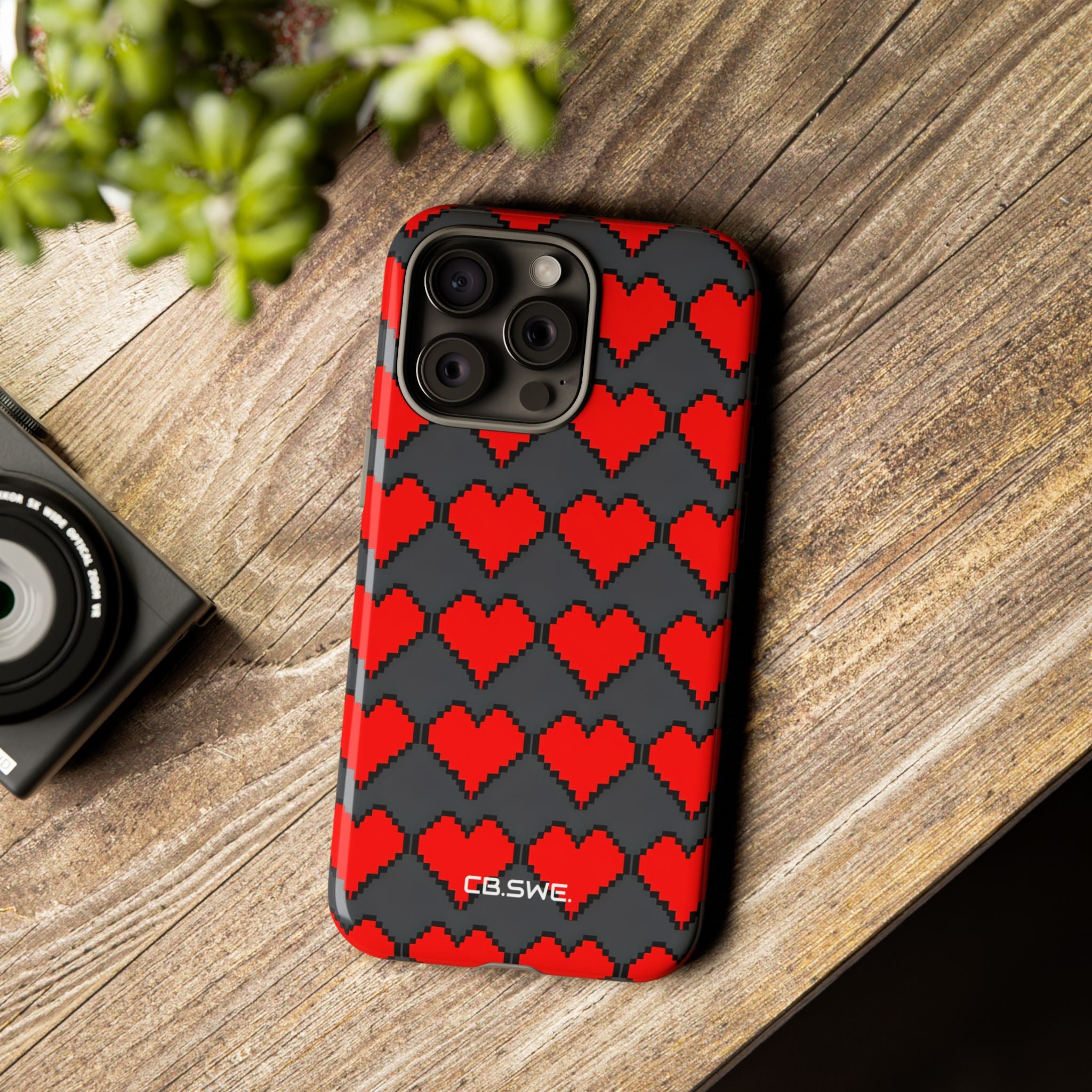 Red Heart Dark Gray Diamonds Seamless iPhone 15 - Tough