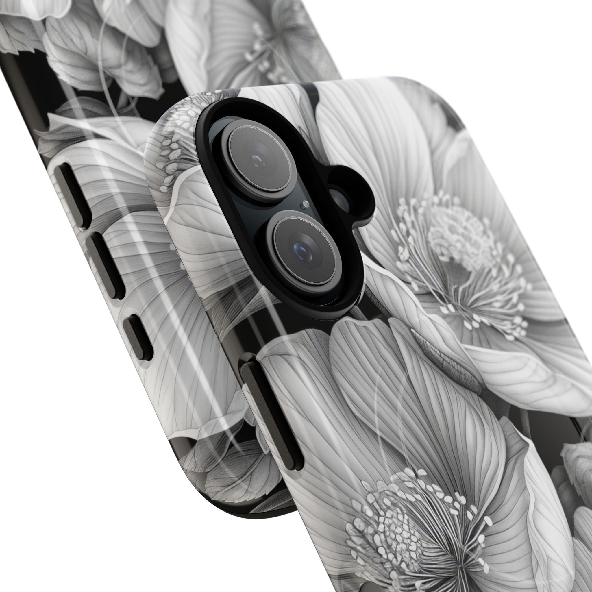 Monochrome Petal Dance iPhone 16 - Tough+