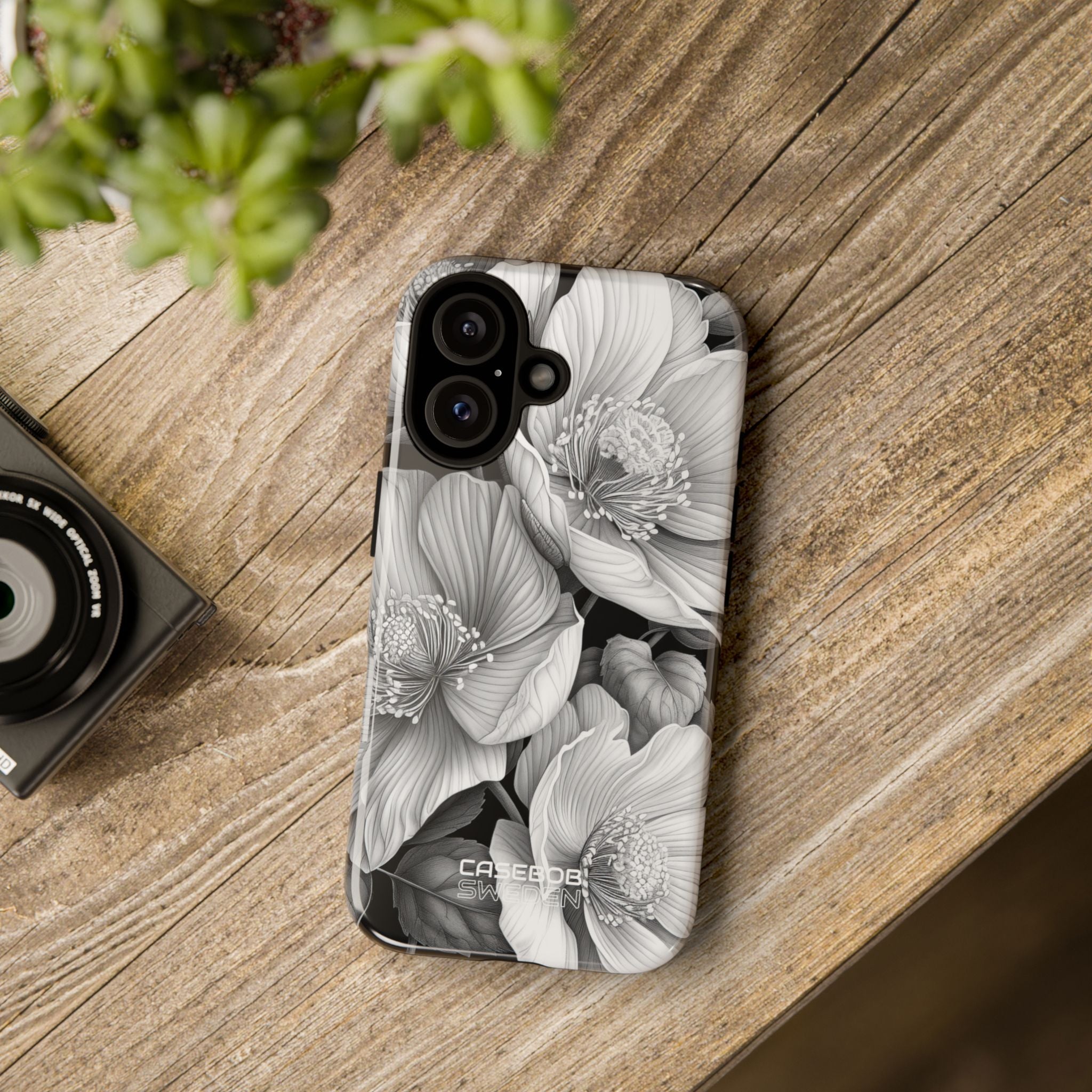 Monochrome Petal Dance iPhone 16 - Tough