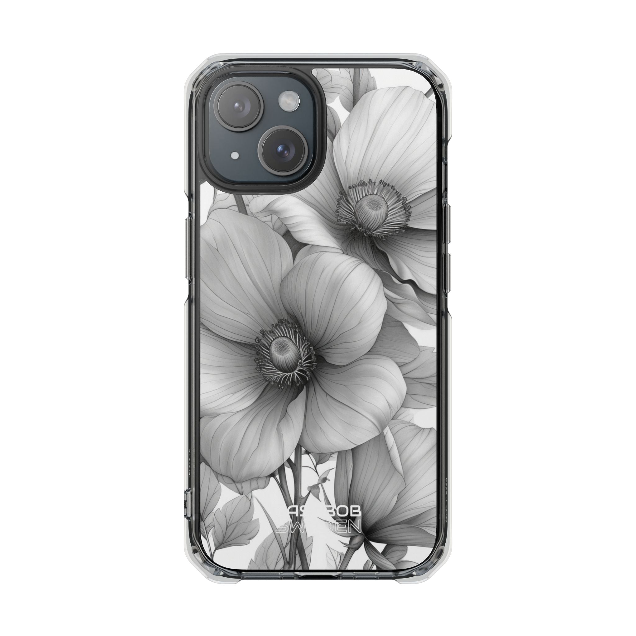 Grayscale Floral Harmony iPhone 15 - Impact Clear+