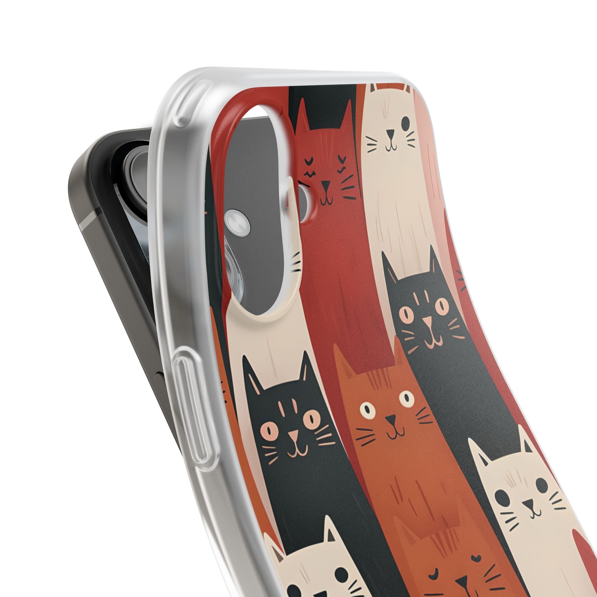 Elongated Cats Black iPhone 16 Plus Case - Soft