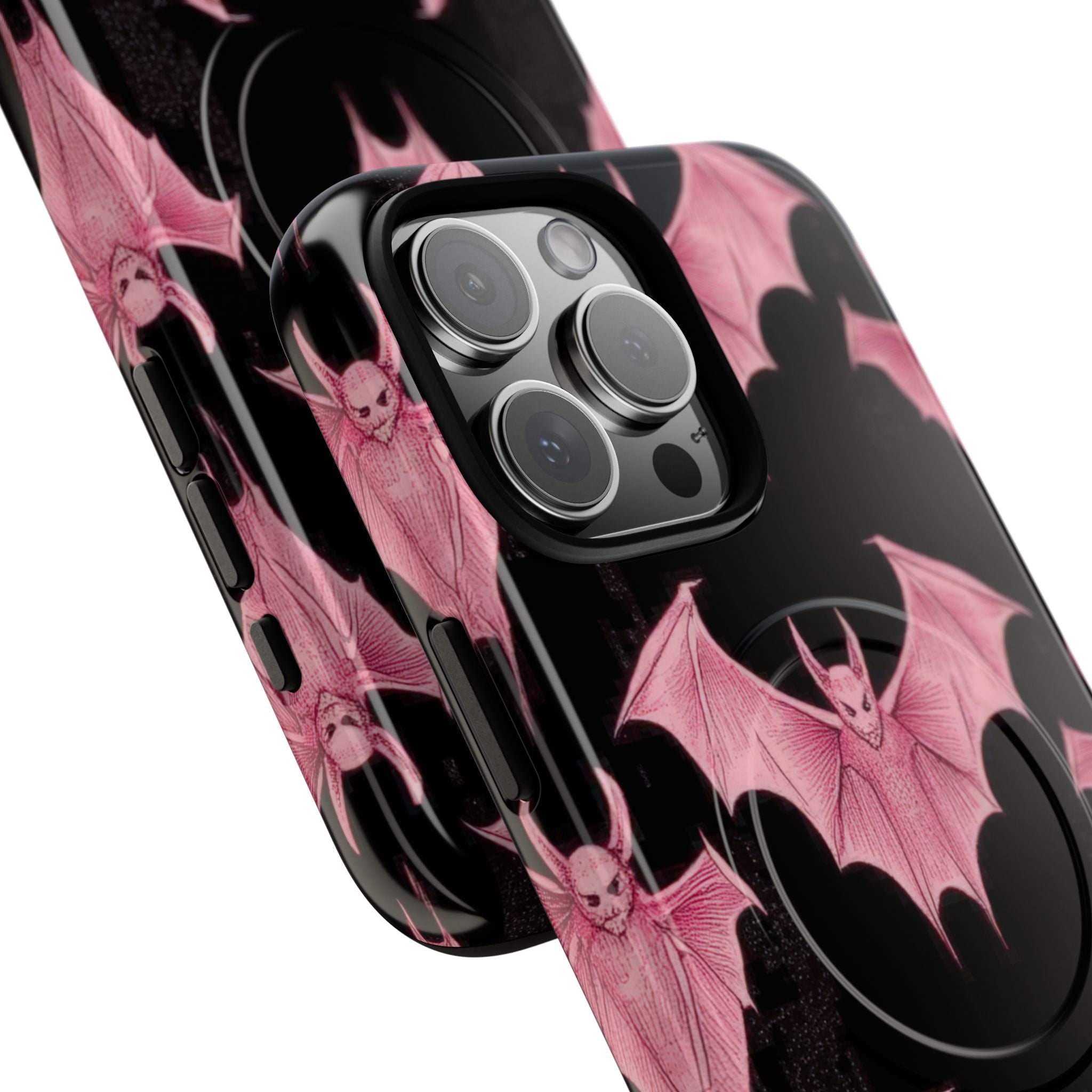 Pink Bat on Black Symmetrical iPhone 16 - Tough+