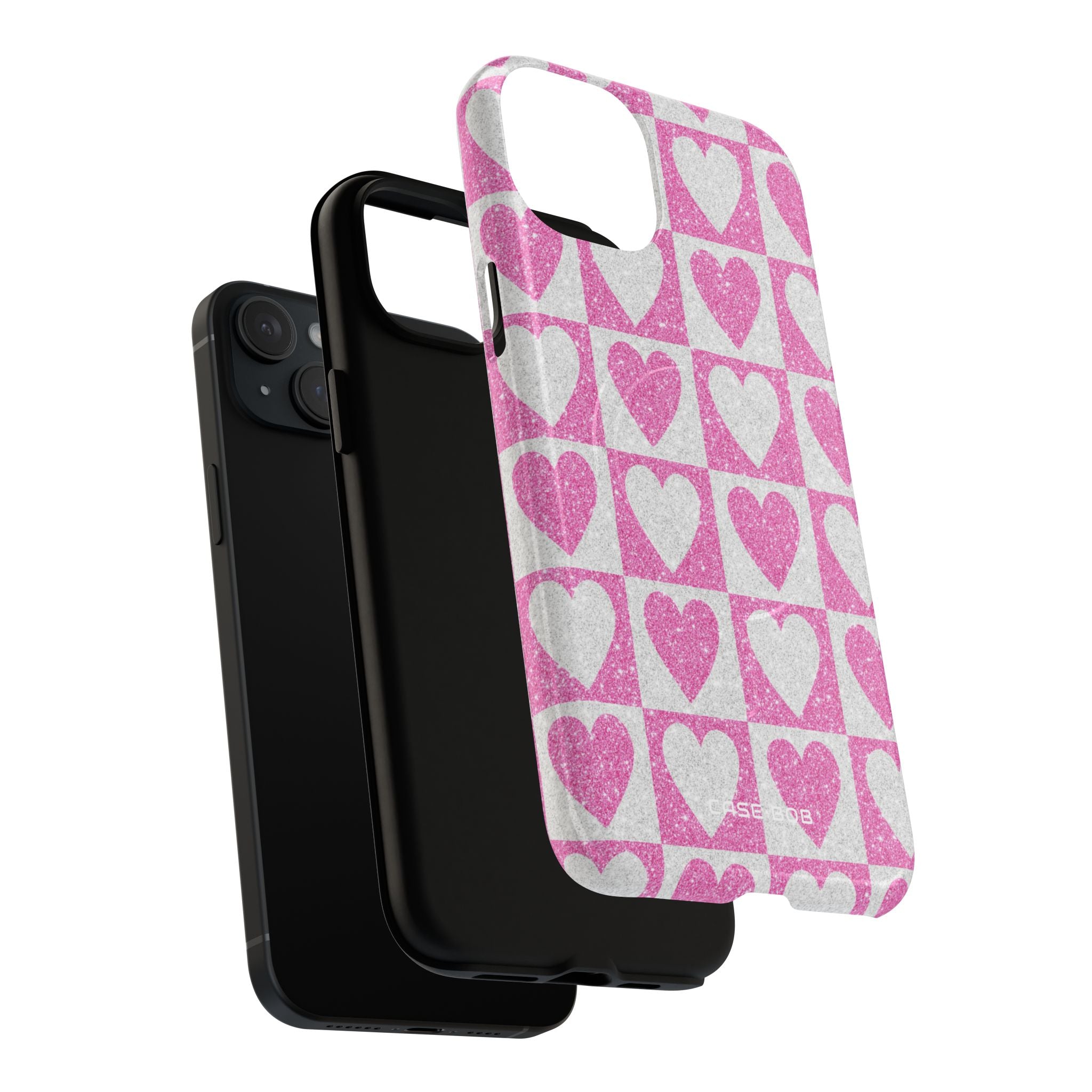Glitter Heart Grid iPhone 15 Plus Case - Tough+