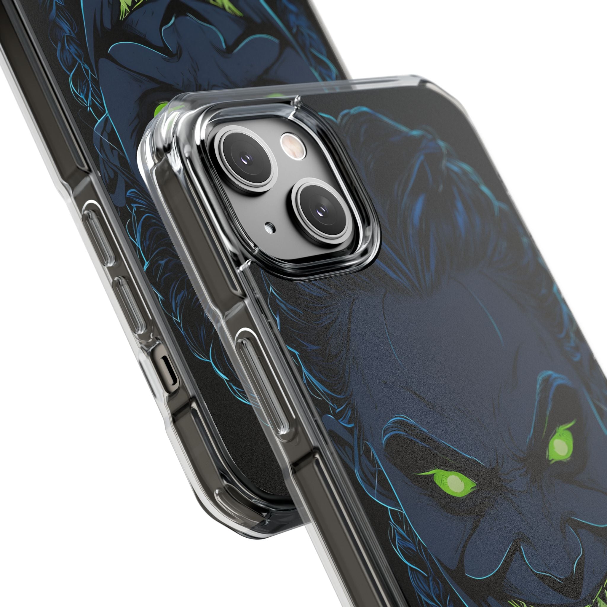 Unheimlicher, unheimlicher Charakter mit neongrünen Augen, iPhone 14 – Impact Clear+