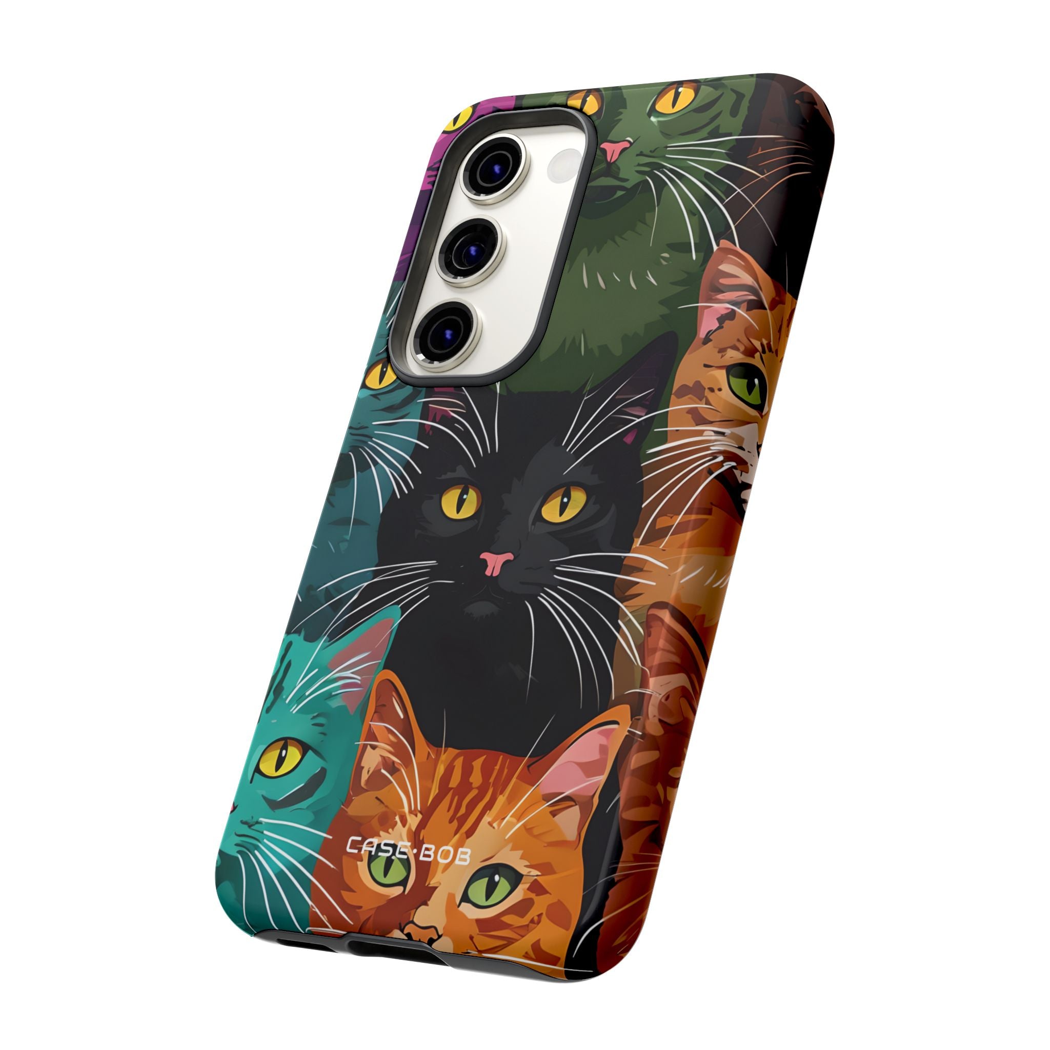 Teal Cat Grid Samsung S23 Case - Tough
