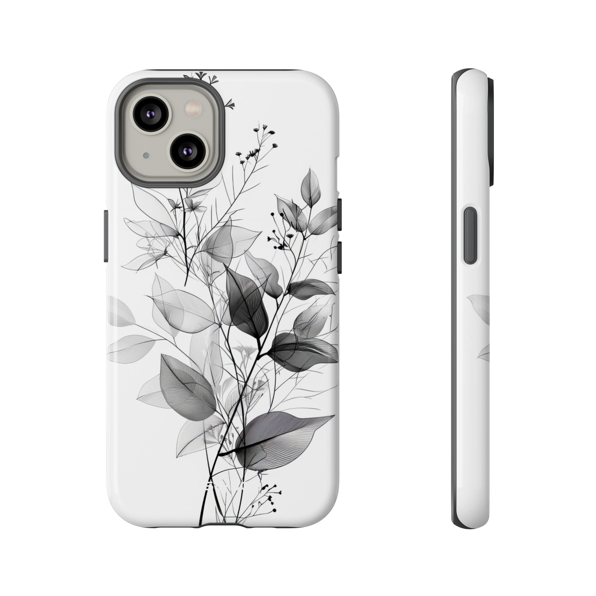 Veined Leaves Gray iPhone 14 Case - Tough