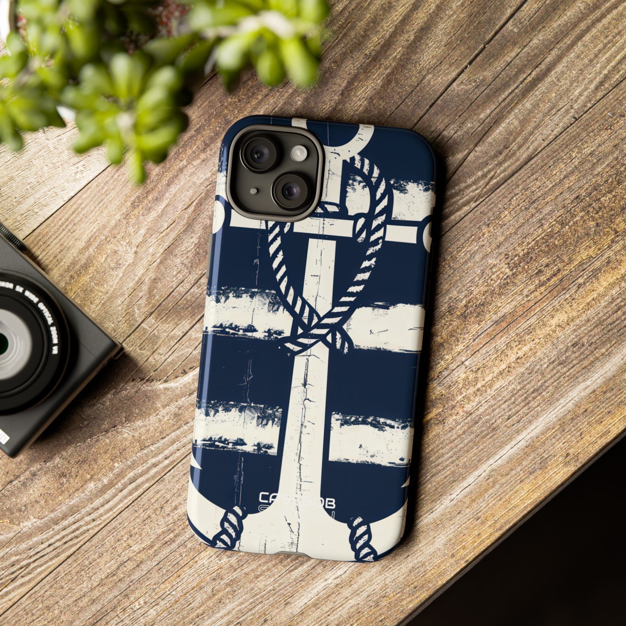 Strisce con ancora blu navy iPhone 15 - Tough