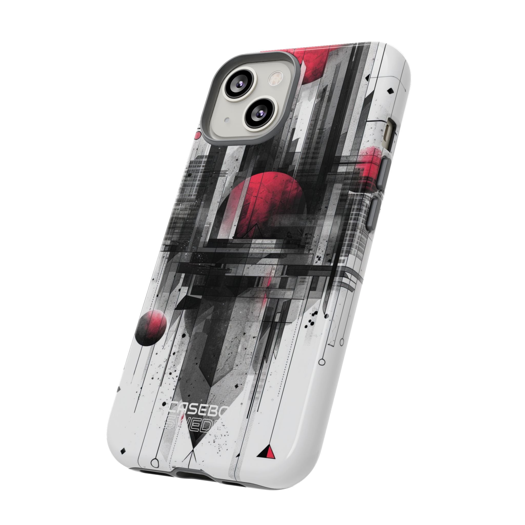 Crimson Gridlines Cityscape iPhone 14 - Tough