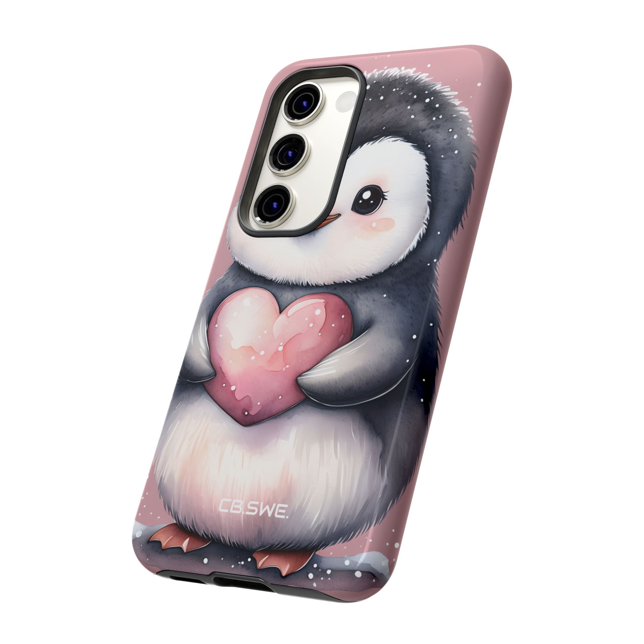 Charming Penguin Holding Heart Watercolor Illustration Samsung S23 - Tough