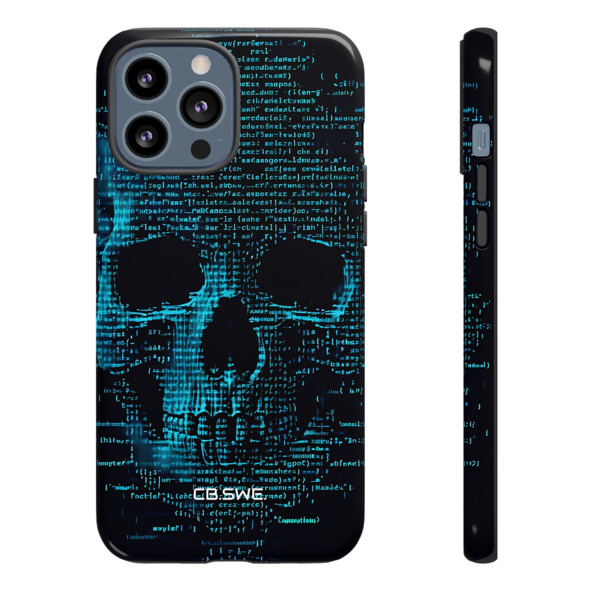 Cyan Skull Art Made of Code Lines Cybersecurity Phone Cover iPhone 13 - Tough