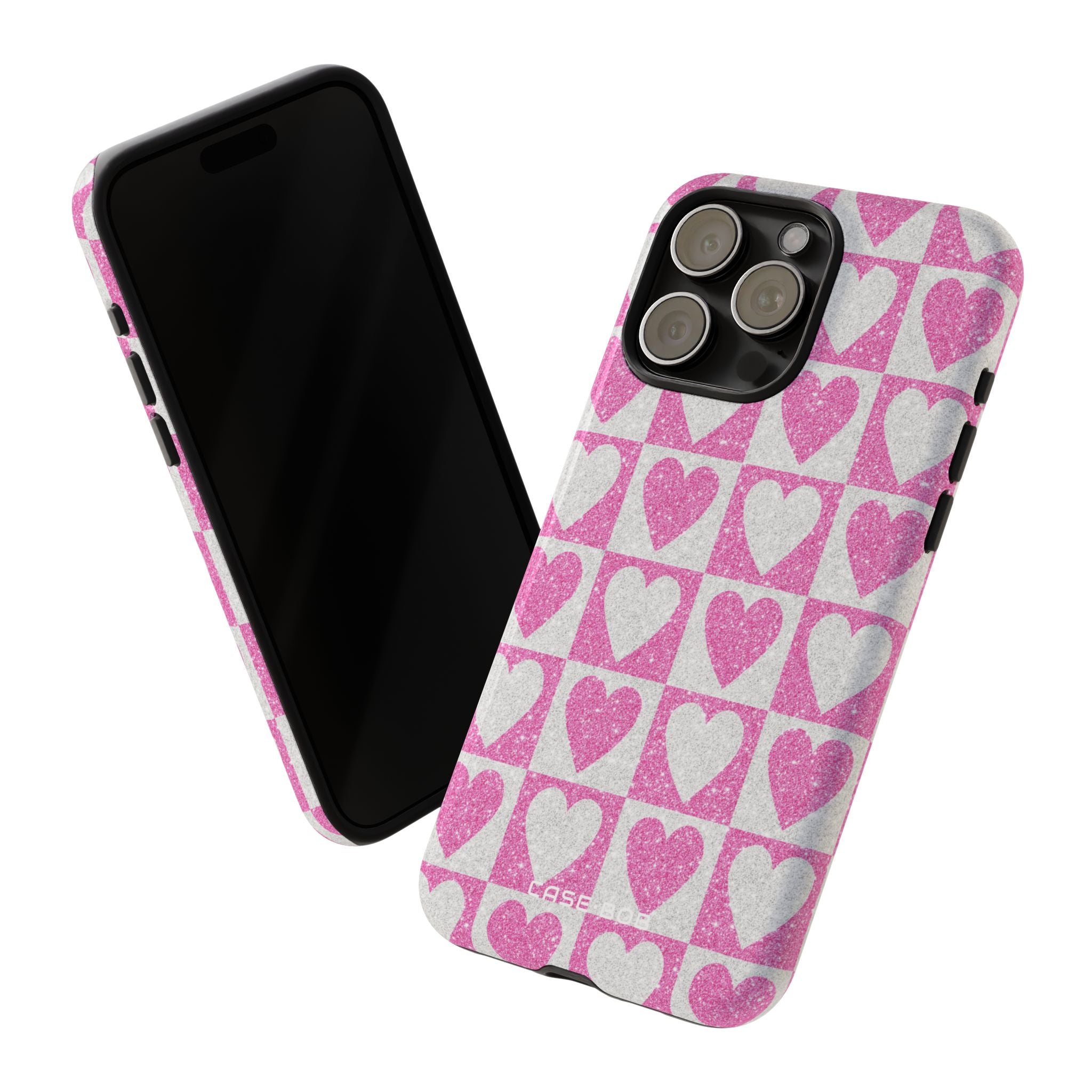 Glitter Heart Grid iPhone 15 Pro Max Case - Tough