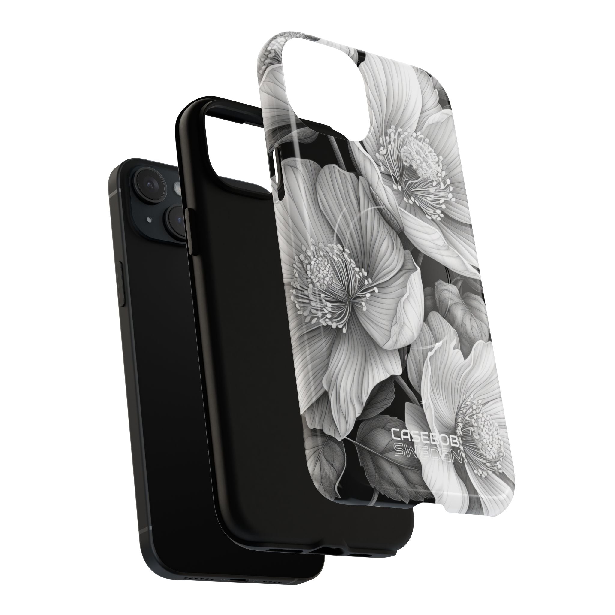 Monochrome Petal Dance iPhone 15 – Robust+