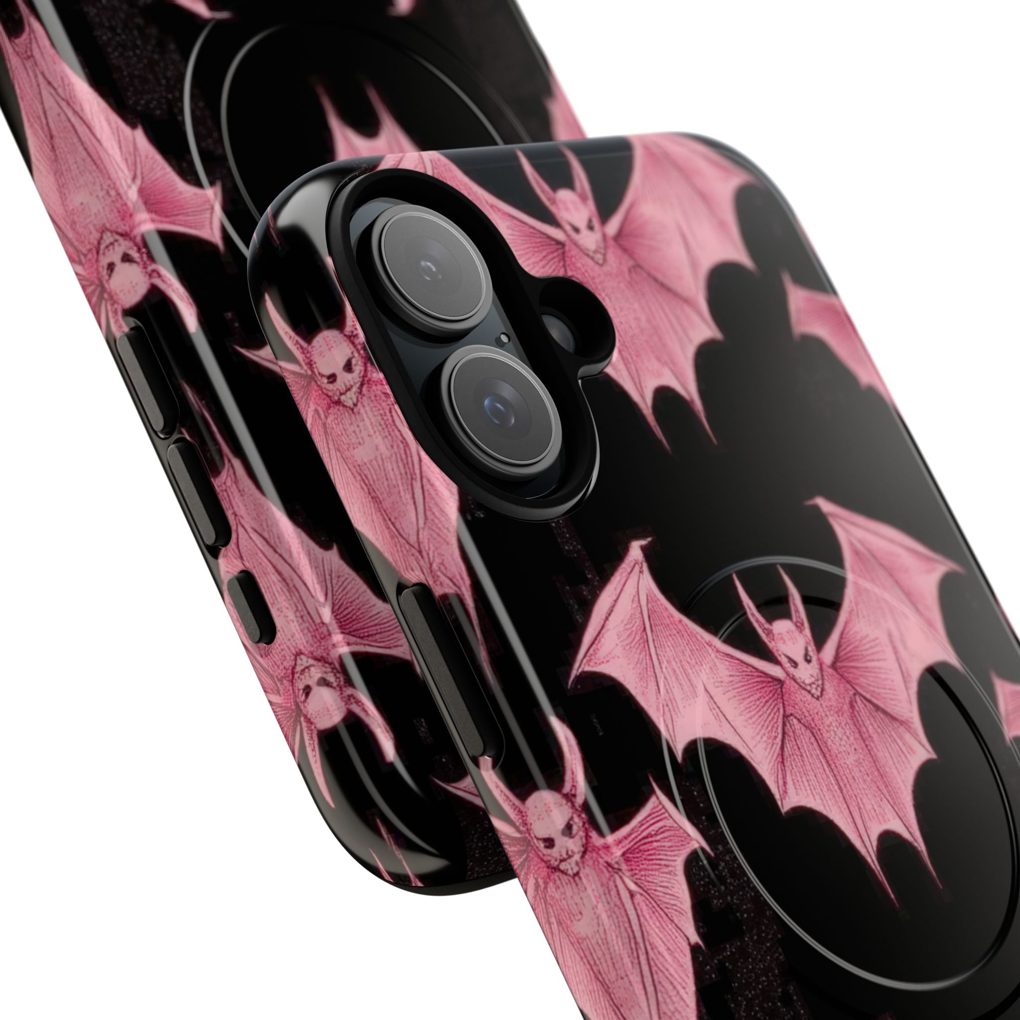 Pink Bat on Black Symmetrical iPhone 16 - Tough+