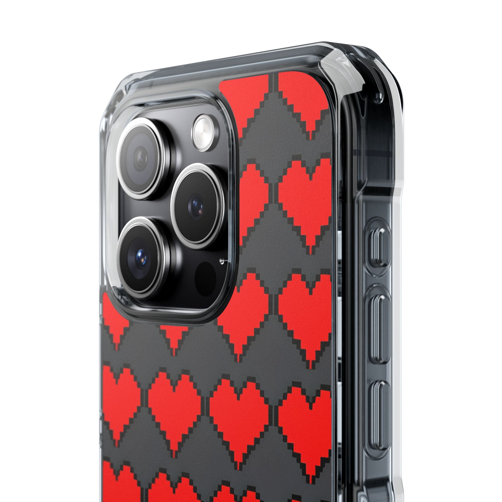 Red Heart Dark Gray Diamonds Seamless iPhone 15 - Impact Clear+