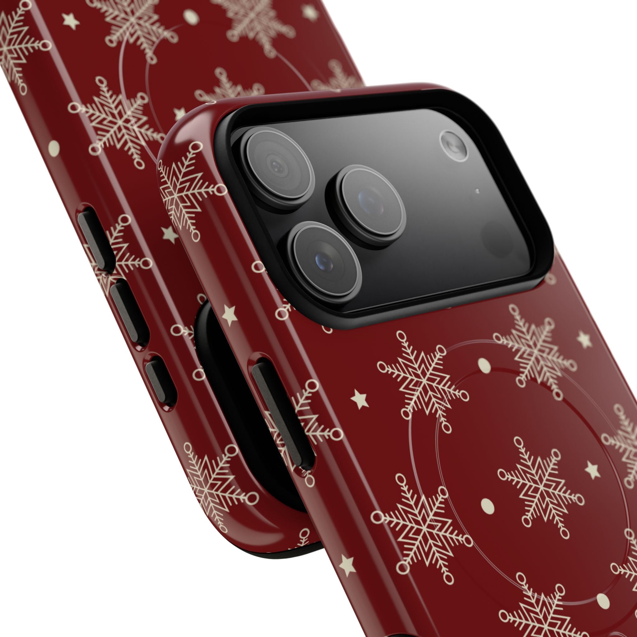 Cream Snowflake Crimson iPhone 17 Pro Max Case - Tough+