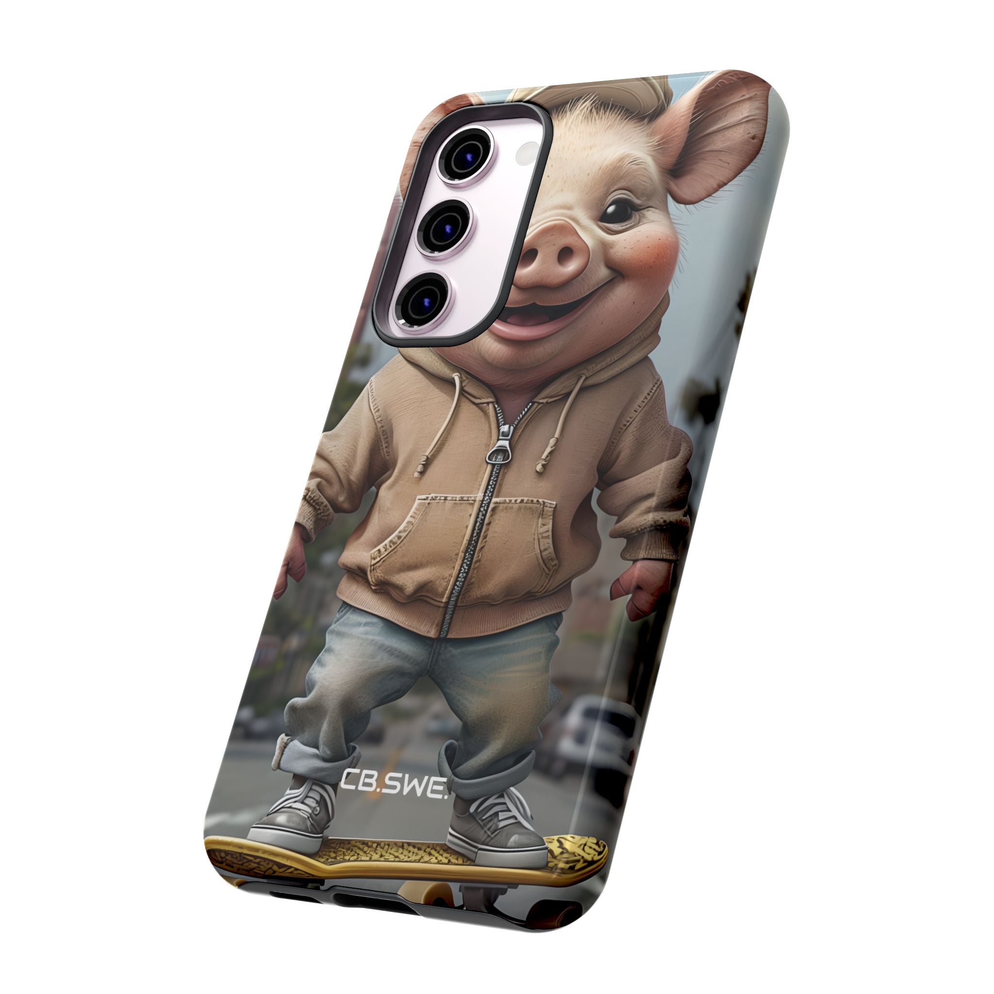Playful Anthropomorphic Pig Skateboarding Illustration Art Samsung S23 - Tough