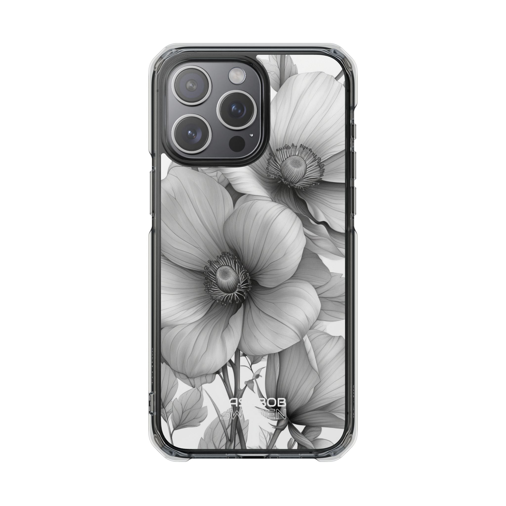 Grayscale Floral Harmony iPhone 15 - Impact Clear+
