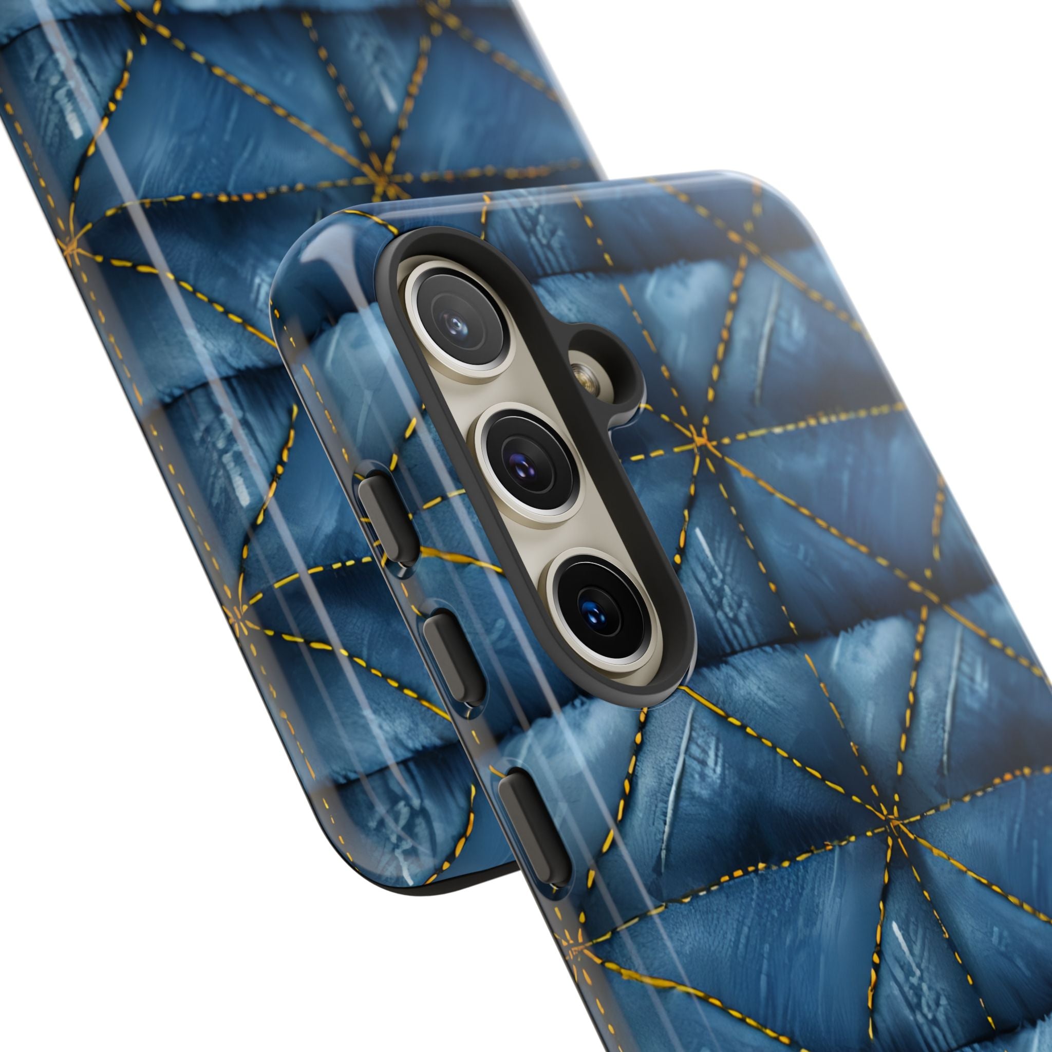 Blue Denim Quilted Yellow Stitching Seamless Samsung S24 - Tough