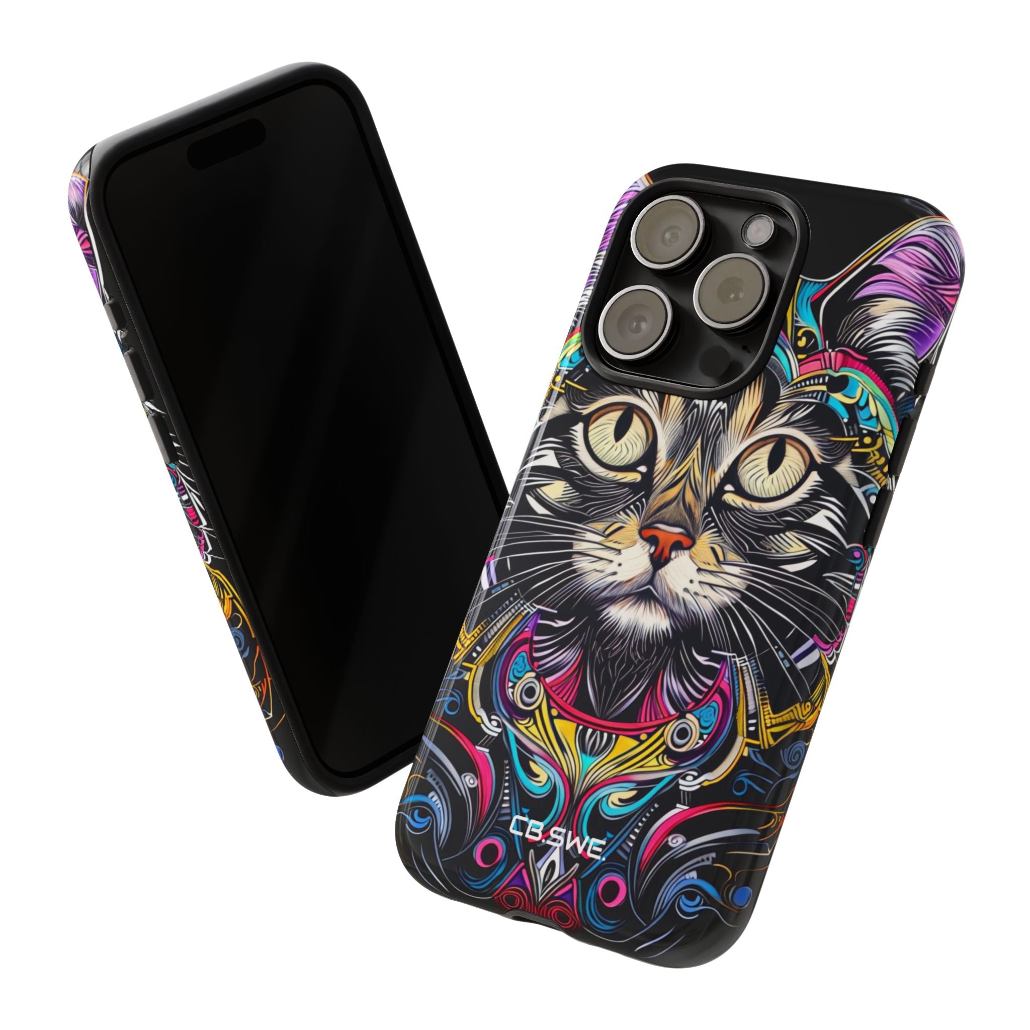 Stunning Multi-Color Scratchboard Art Intricate Tabby Cat iPhone 15 - Tough