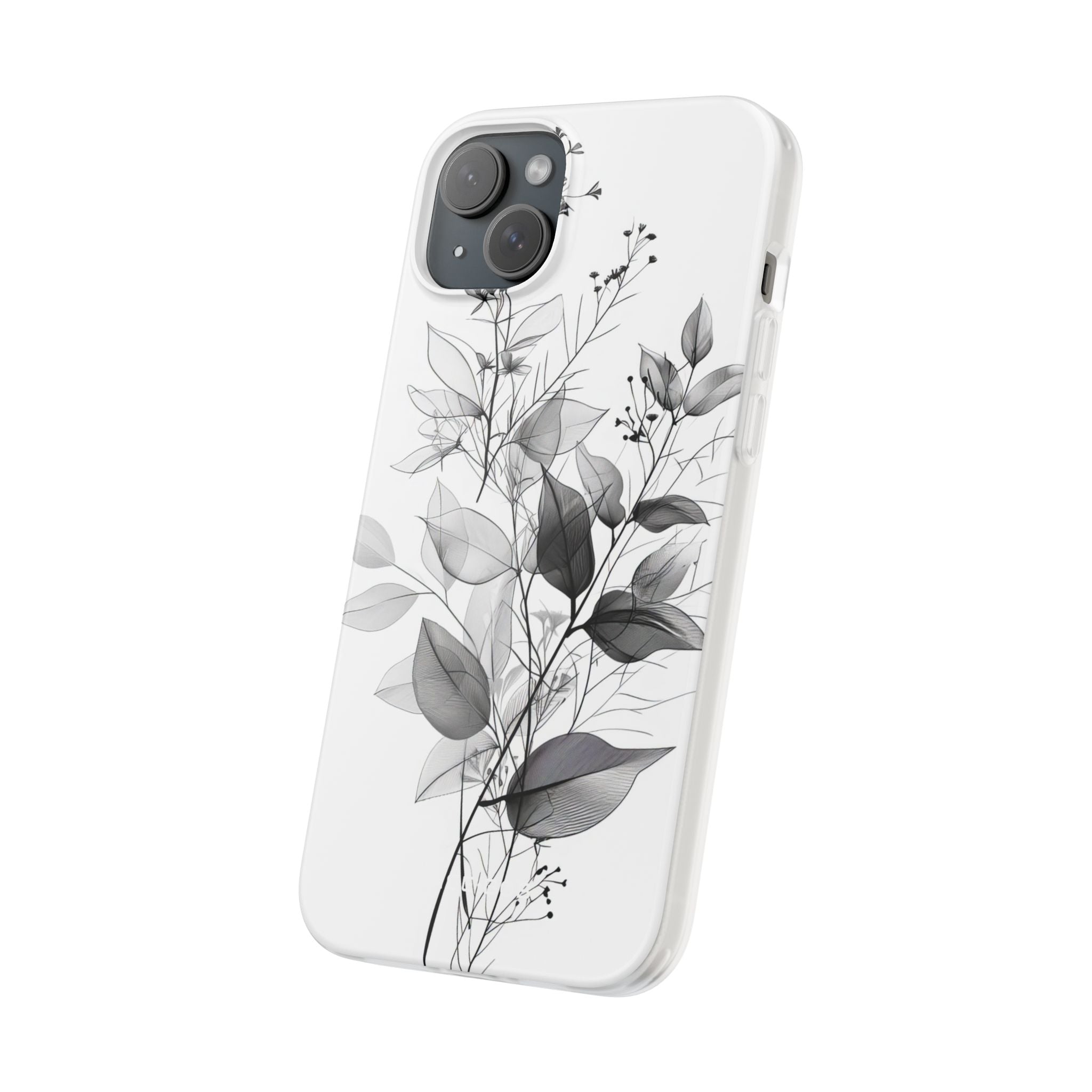 Veined Leaves Gray iPhone 15 Plus Case - Soft