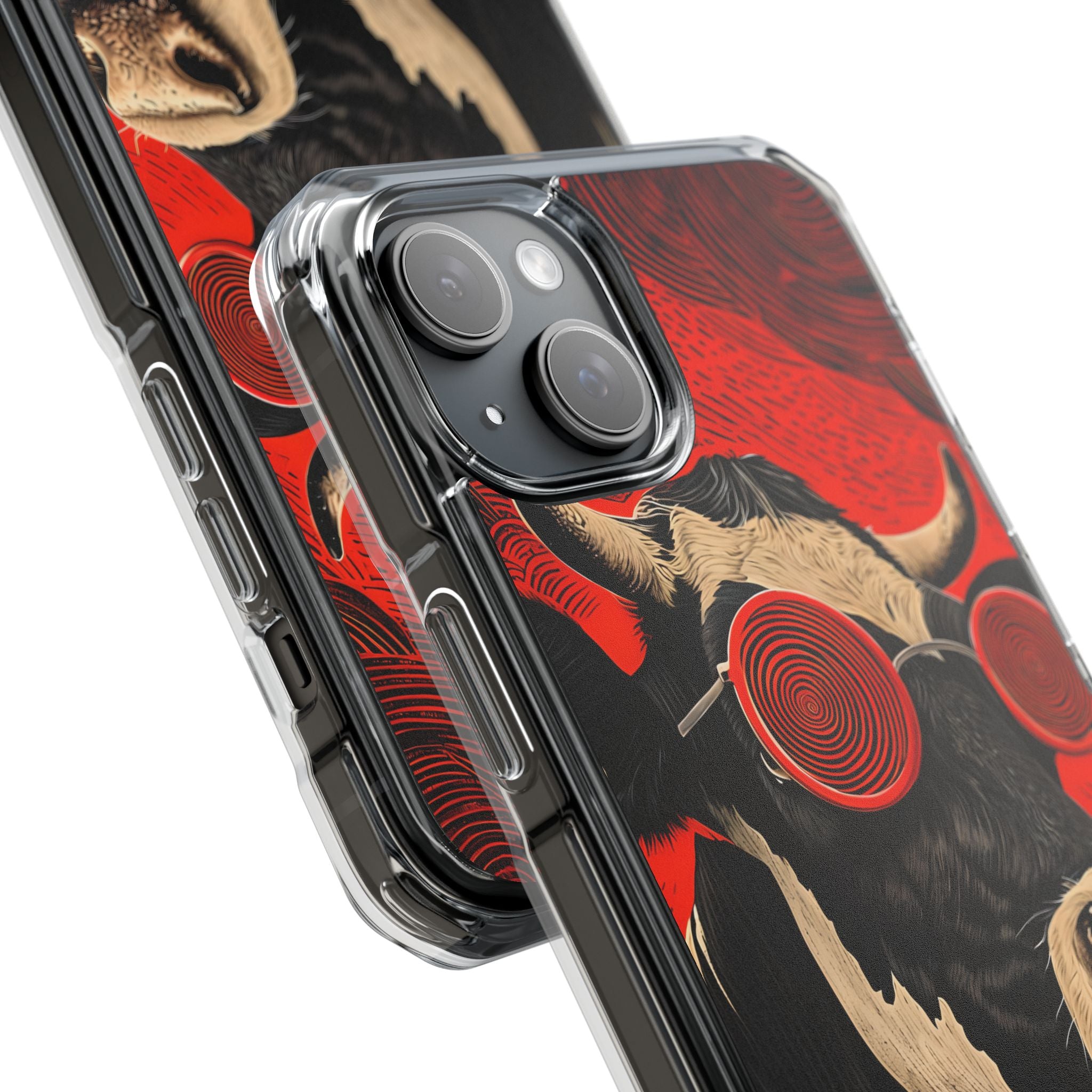 Surreal Black White Cow Red Spiral Sunglasses iPhone 15 - Impact Clear+