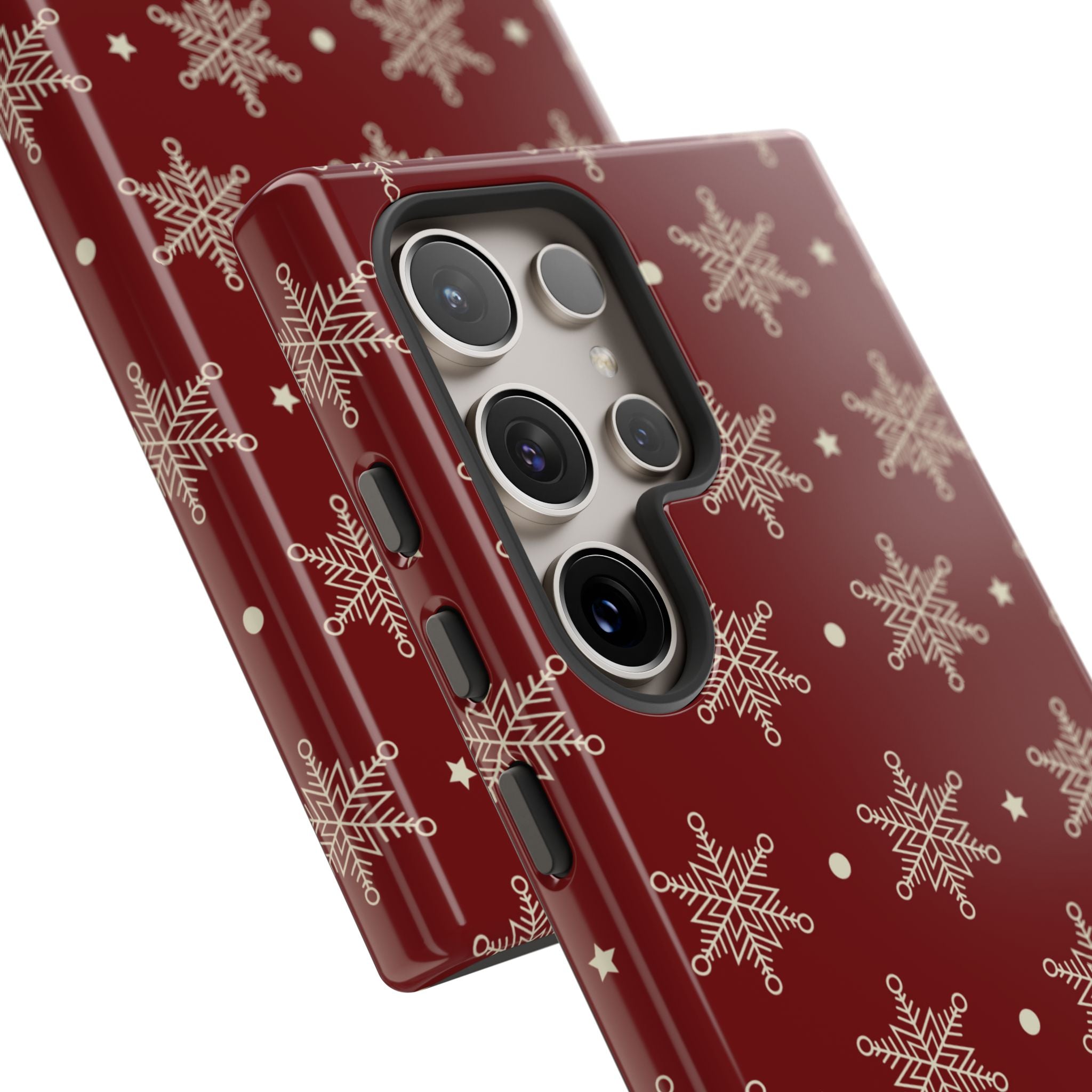 Cream Snowflake Crimson Samsung S24 Ultra Case - Tough